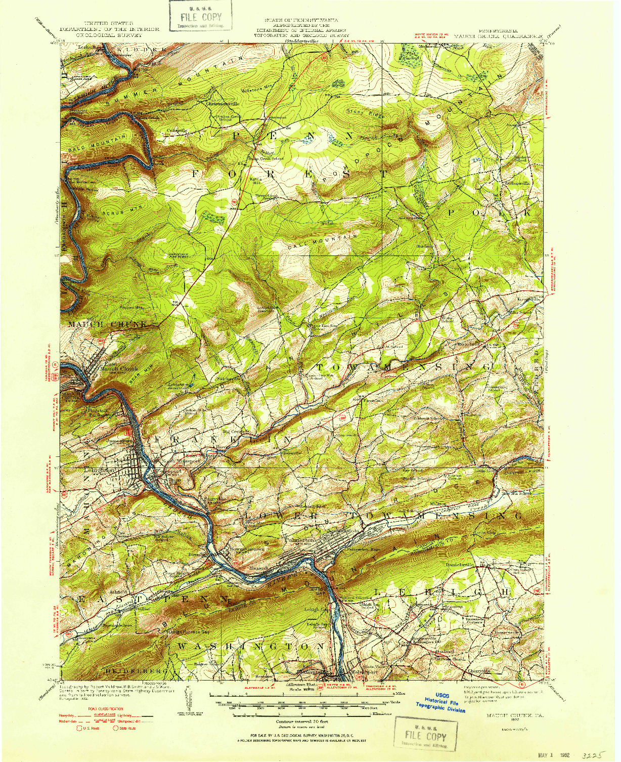 USGS 1:62500-SCALE QUADRANGLE FOR MAUCH CHUNK, PA 1922