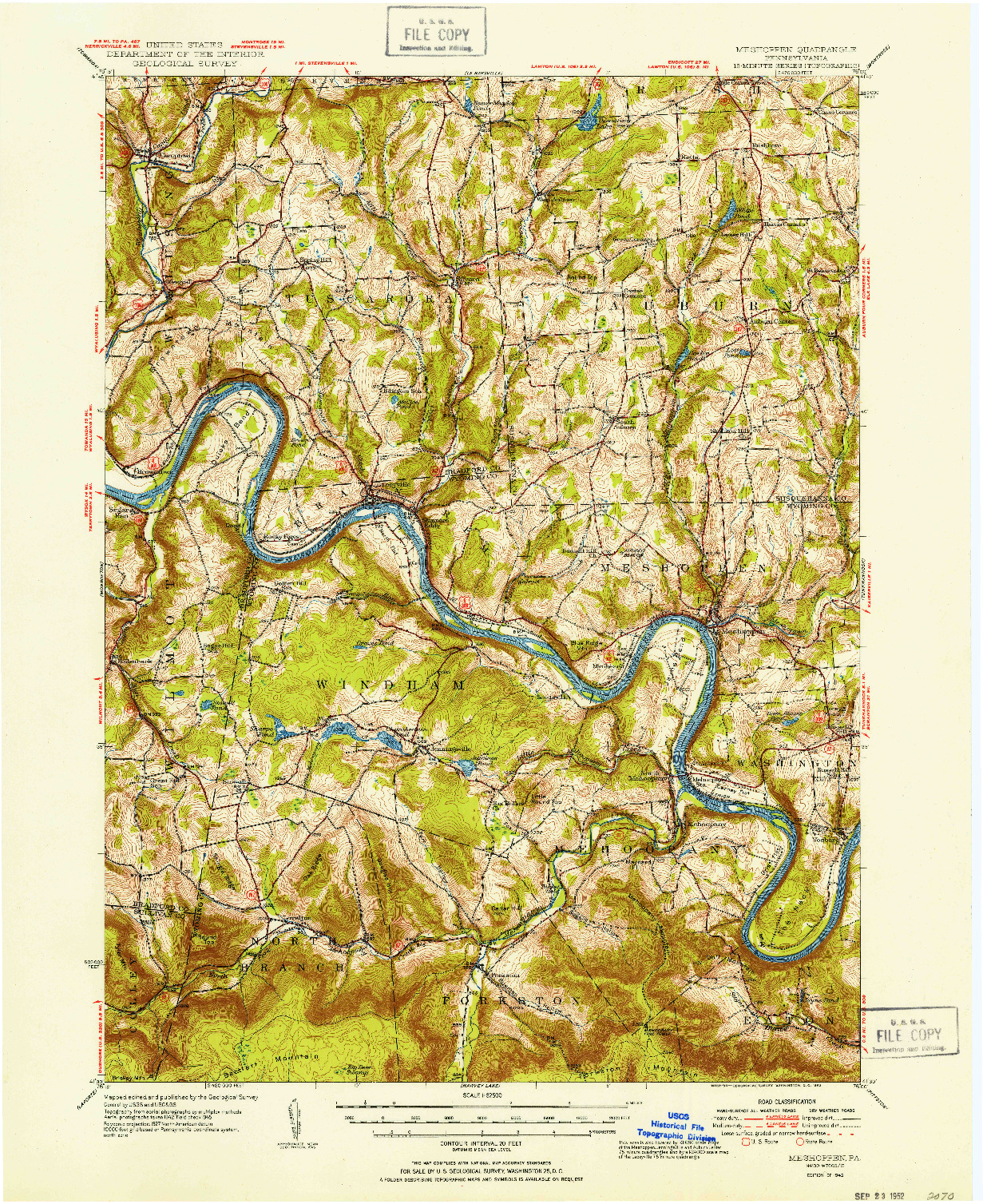 USGS 1:62500-SCALE QUADRANGLE FOR MESHOPPEN, PA 1945