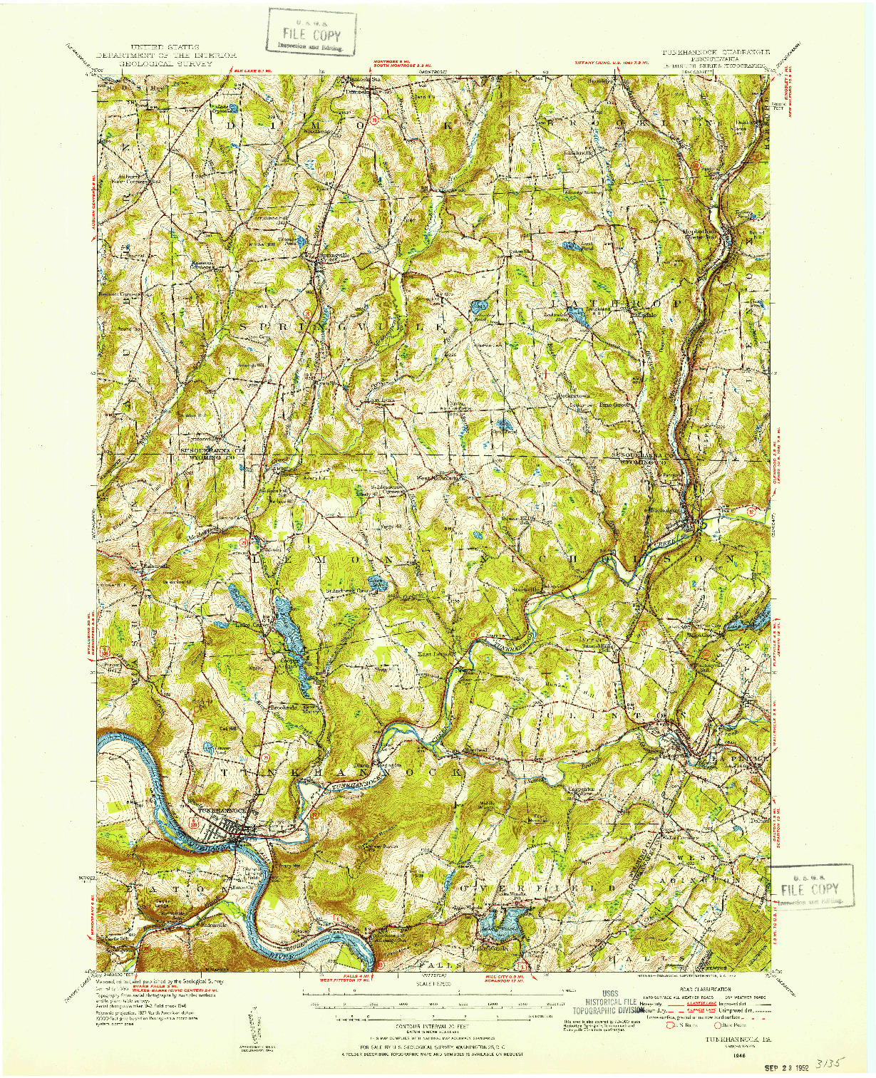 USGS 1:62500-SCALE QUADRANGLE FOR TUNKHANNOCK, PA 1946
