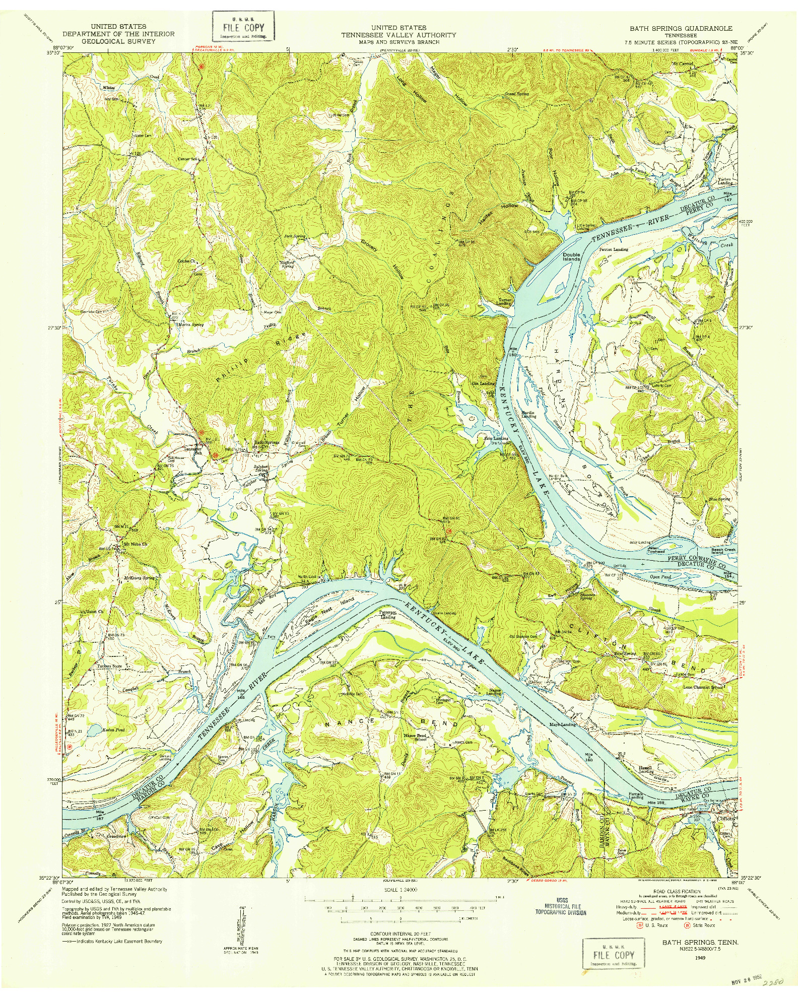 USGS 1:24000-SCALE QUADRANGLE FOR BATH SPRINGS, TN 1949