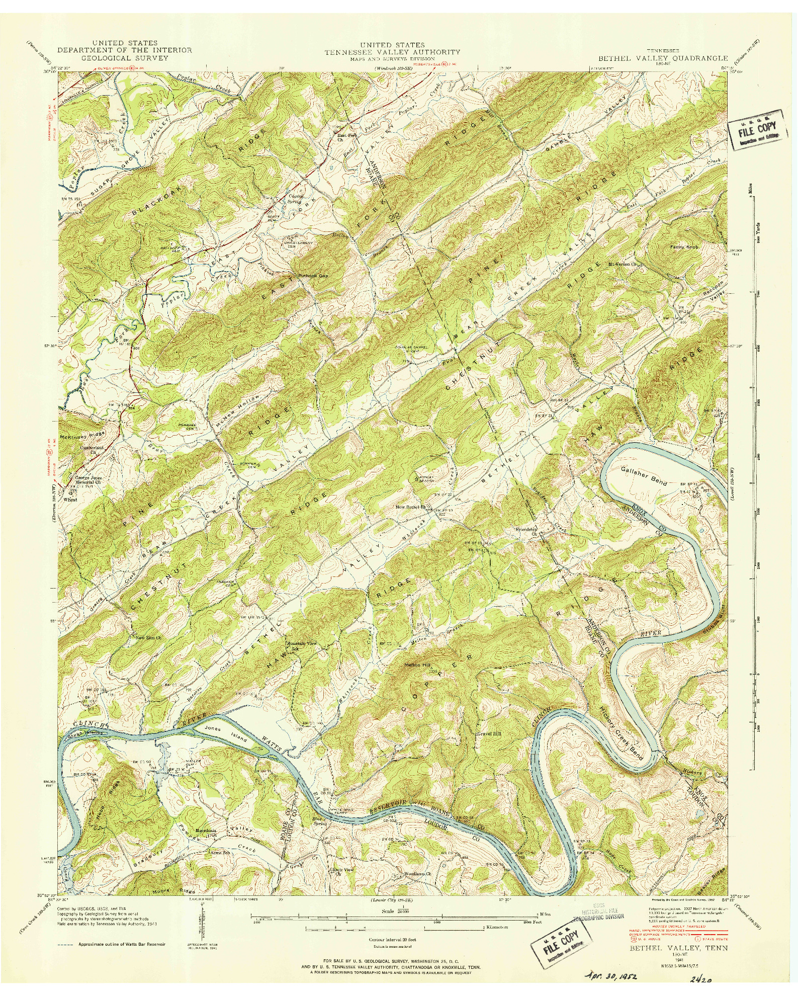 USGS 1:24000-SCALE QUADRANGLE FOR BETHEL VALLEY, TN 1941