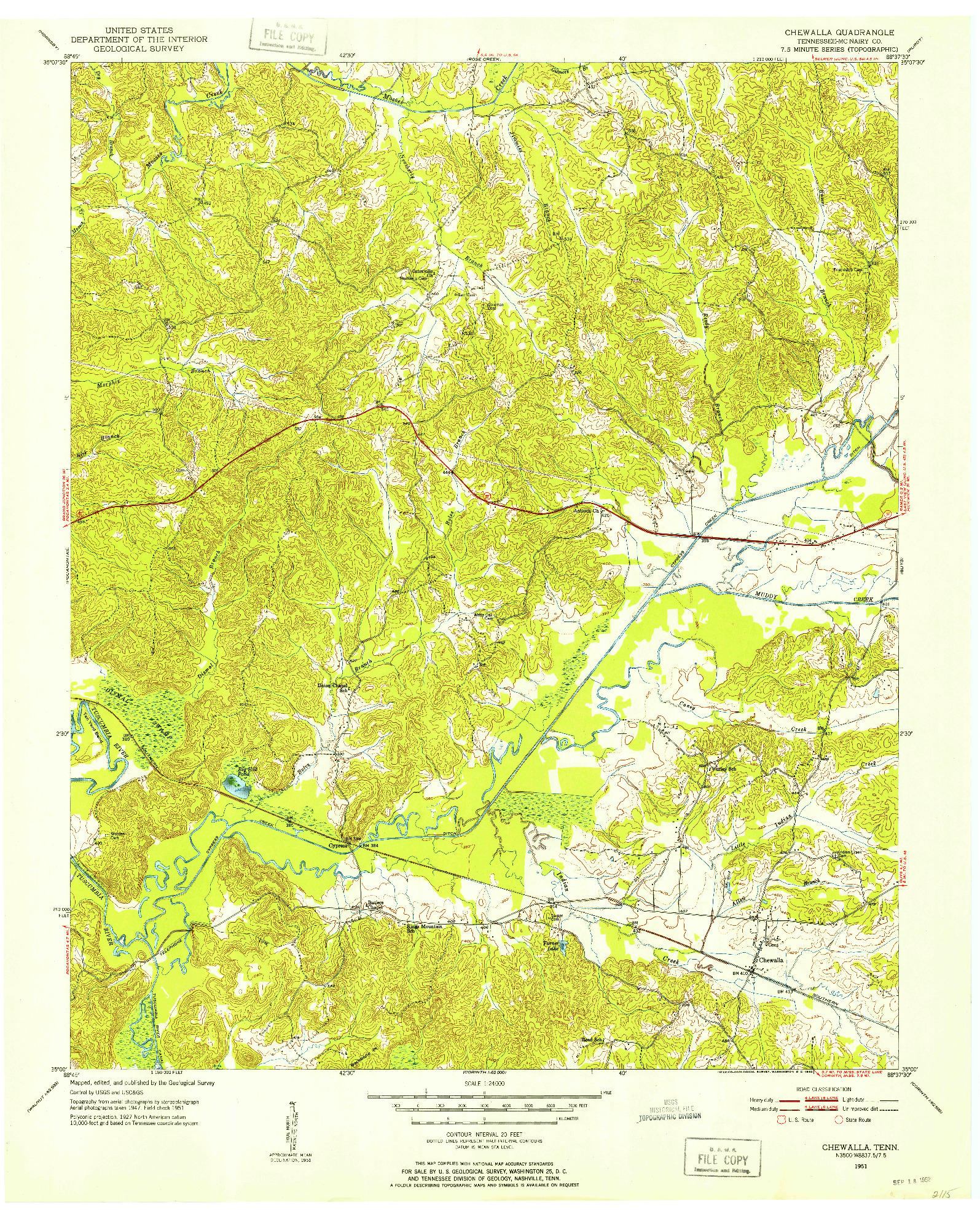 USGS 1:24000-SCALE QUADRANGLE FOR CHEWALLA, TN 1951