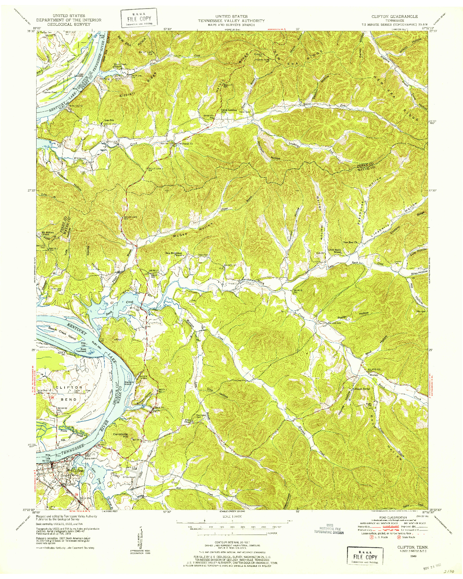 USGS 1:24000-SCALE QUADRANGLE FOR CLIFTON, TN 1949