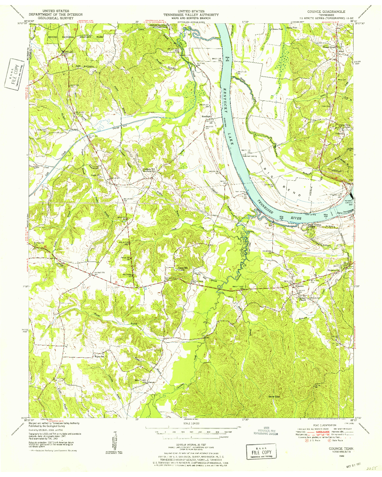 USGS 1:24000-SCALE QUADRANGLE FOR COUNCE, TN 1949