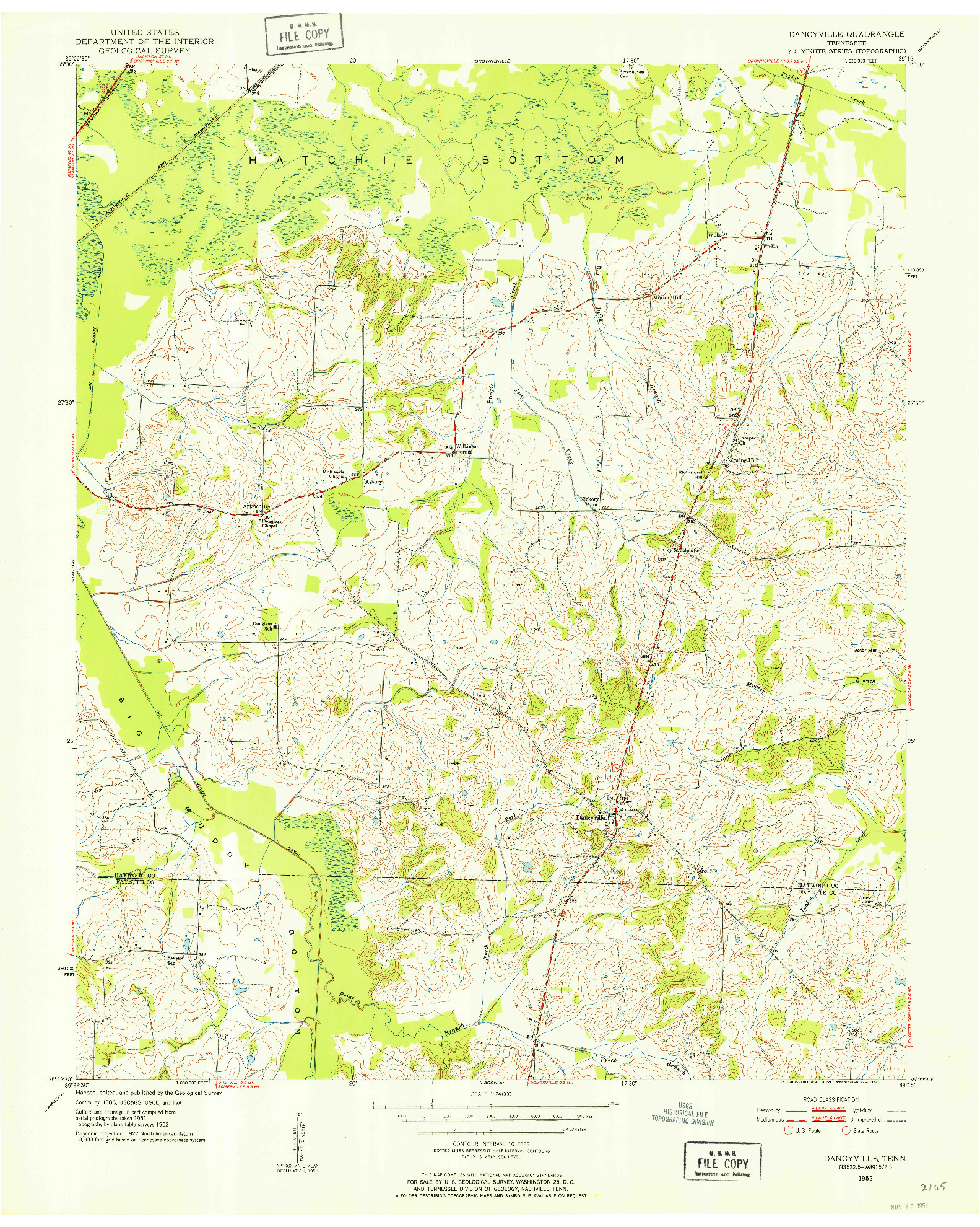 USGS 1:24000-SCALE QUADRANGLE FOR DANCYVILLE, TN 1952
