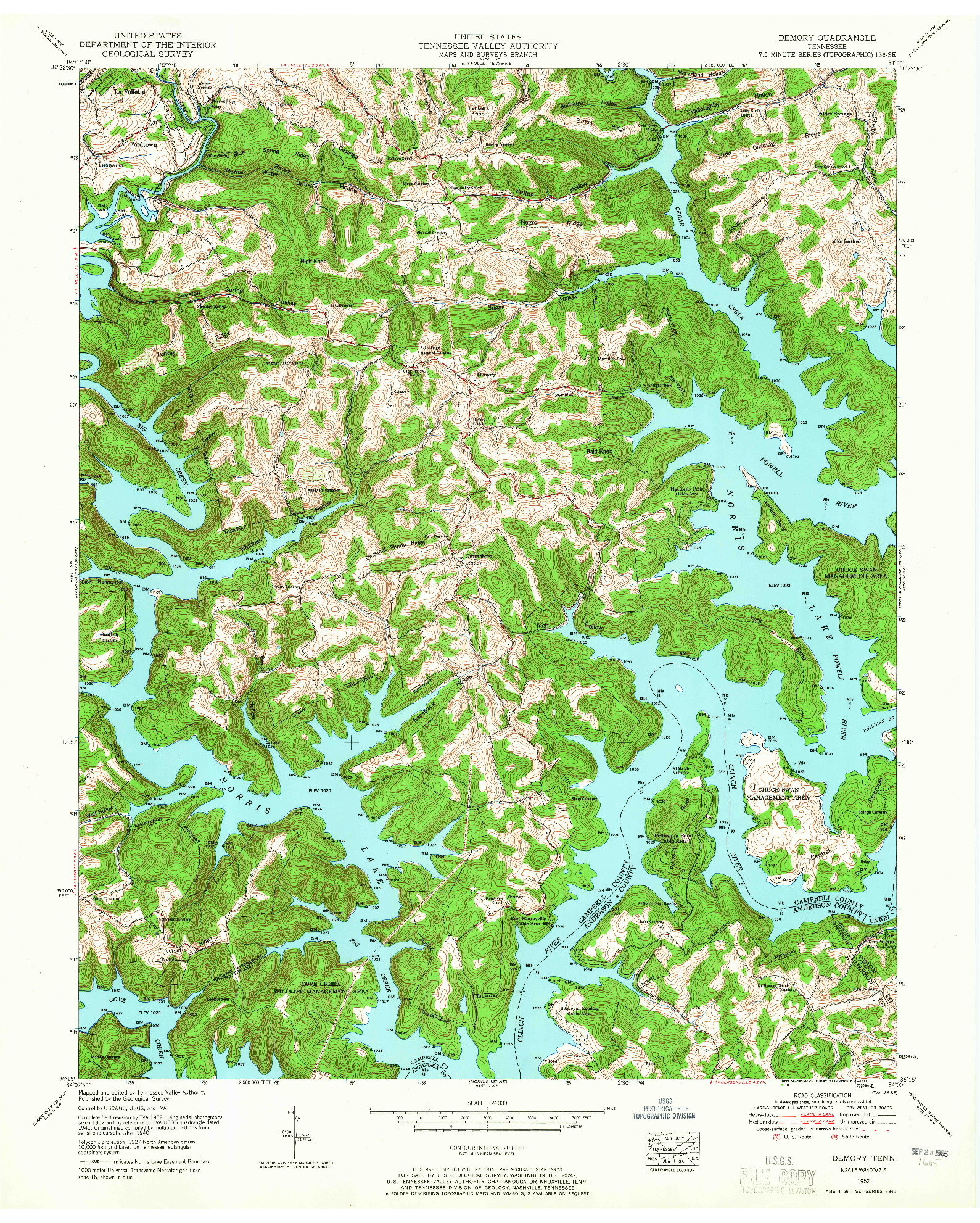 USGS 1:24000-SCALE QUADRANGLE FOR DEMORY, TN 1952