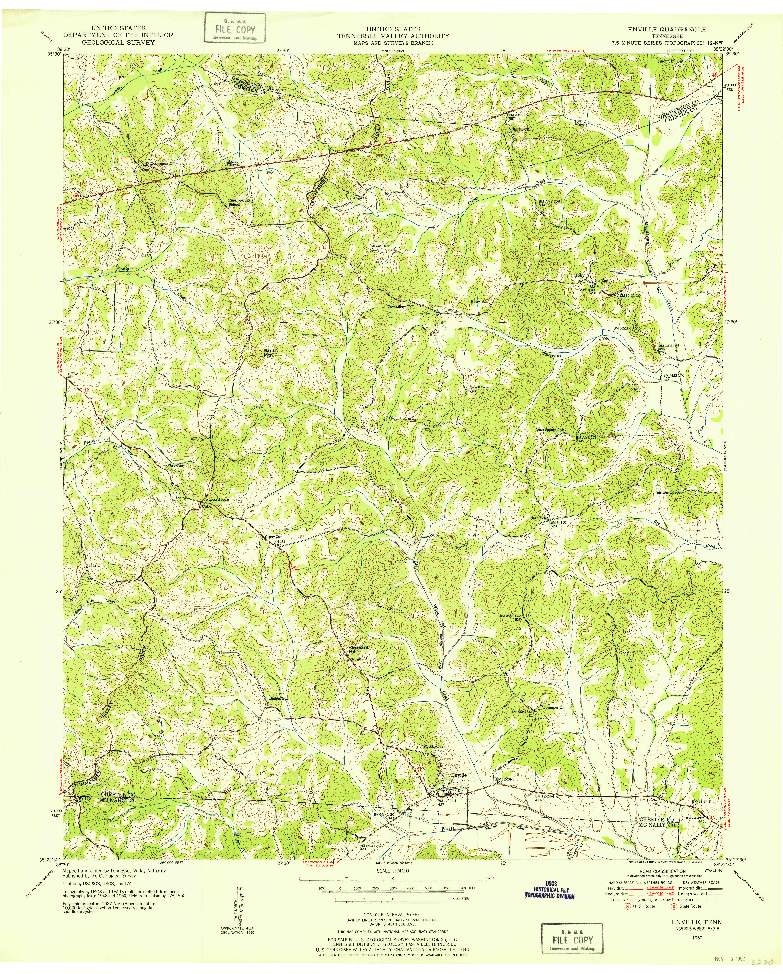 USGS 1:24000-SCALE QUADRANGLE FOR ENVILLE, TN 1950