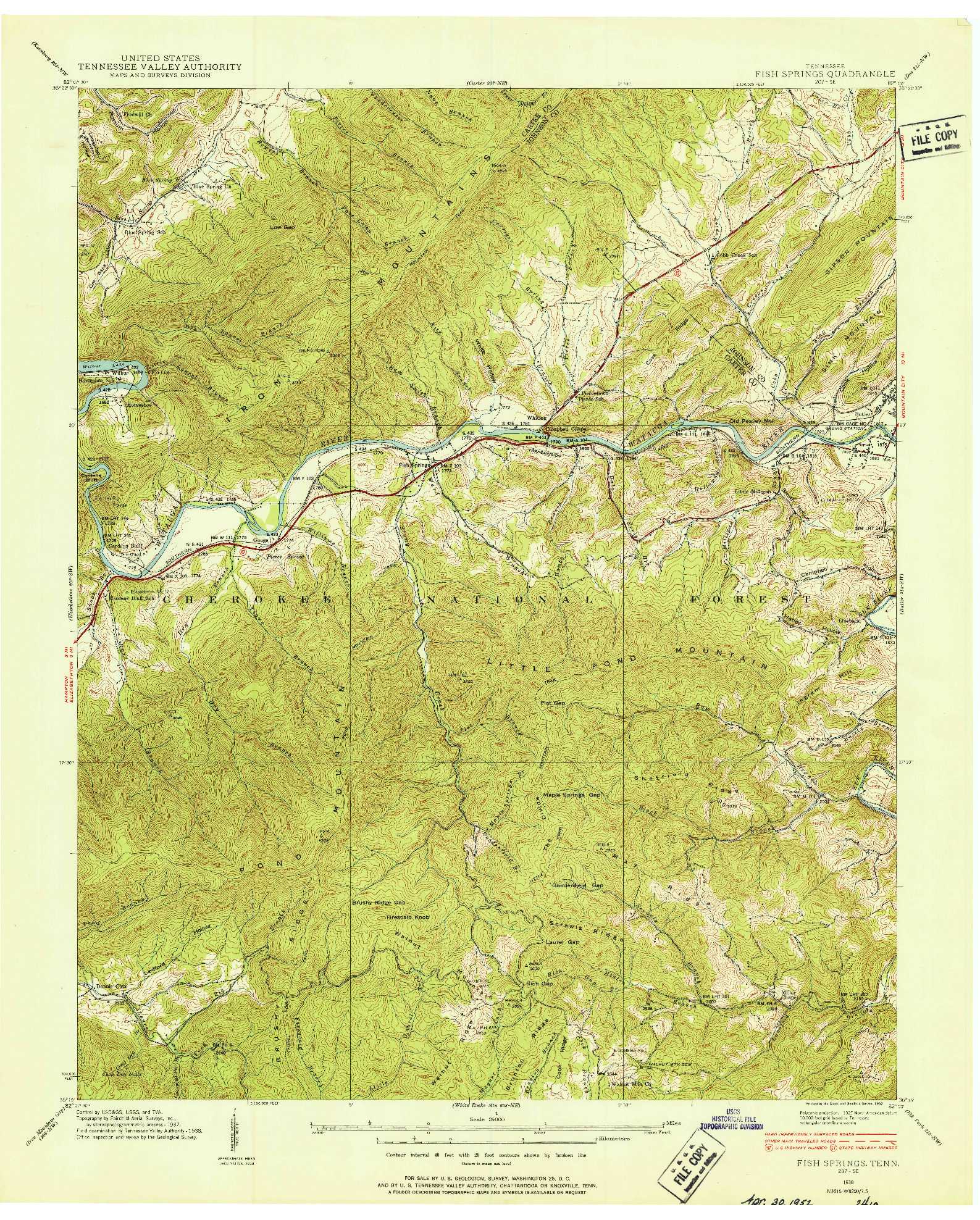 USGS 1:24000-SCALE QUADRANGLE FOR FISH SPRINGS, TN 1938