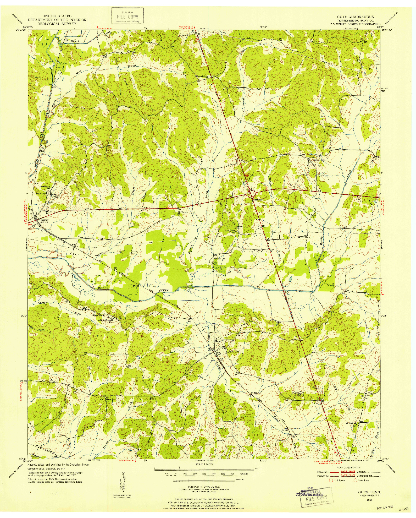 USGS 1:24000-SCALE QUADRANGLE FOR GUYS, TN 1951