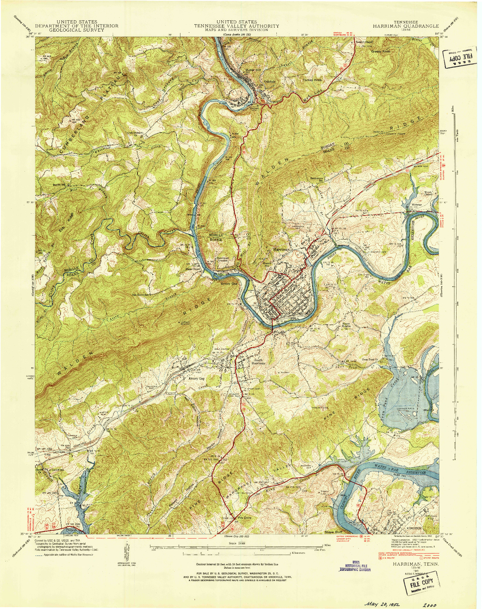 USGS 1:24000-SCALE QUADRANGLE FOR HARRIMAN, TN 1941