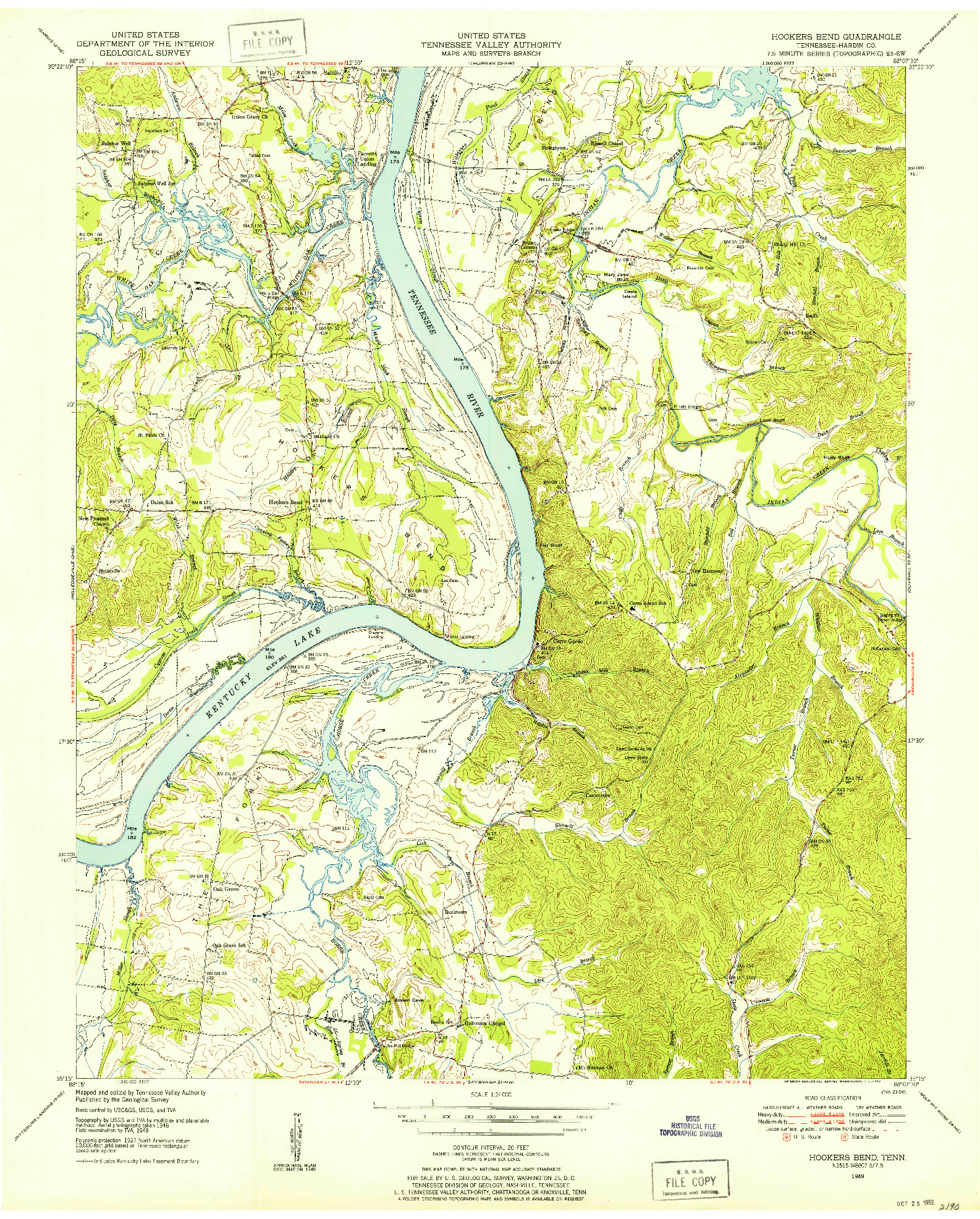 USGS 1:24000-SCALE QUADRANGLE FOR HOOKERS BEND, TN 1949