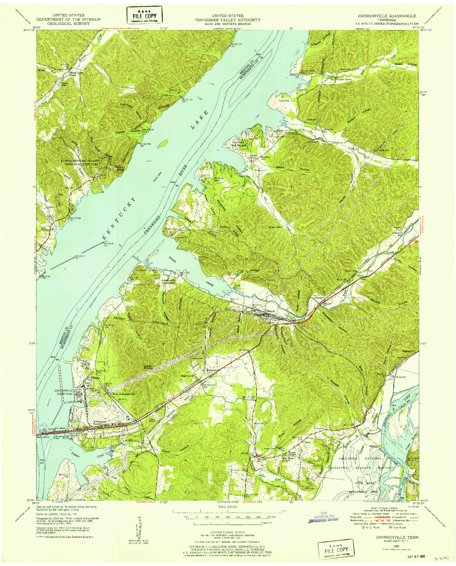 USGS 1:24000-SCALE QUADRANGLE FOR JOHNSONVILLE, TN 1950