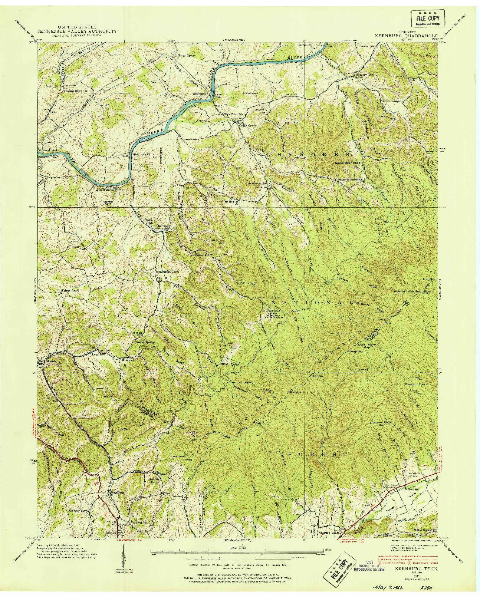 USGS 1:24000-SCALE QUADRANGLE FOR KEENBURG, TN 1938