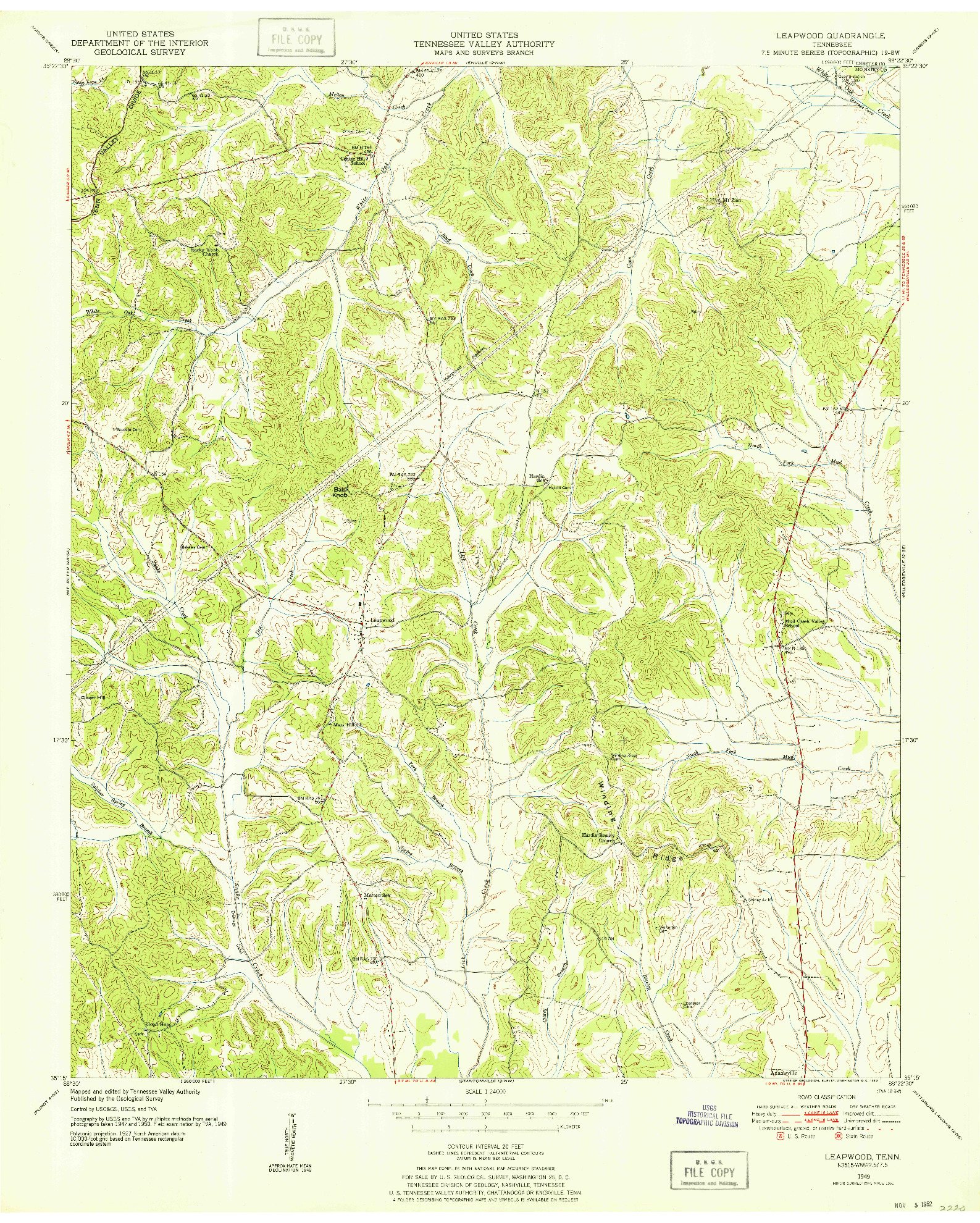 USGS 1:24000-SCALE QUADRANGLE FOR LEAPWOOD, TN 1949