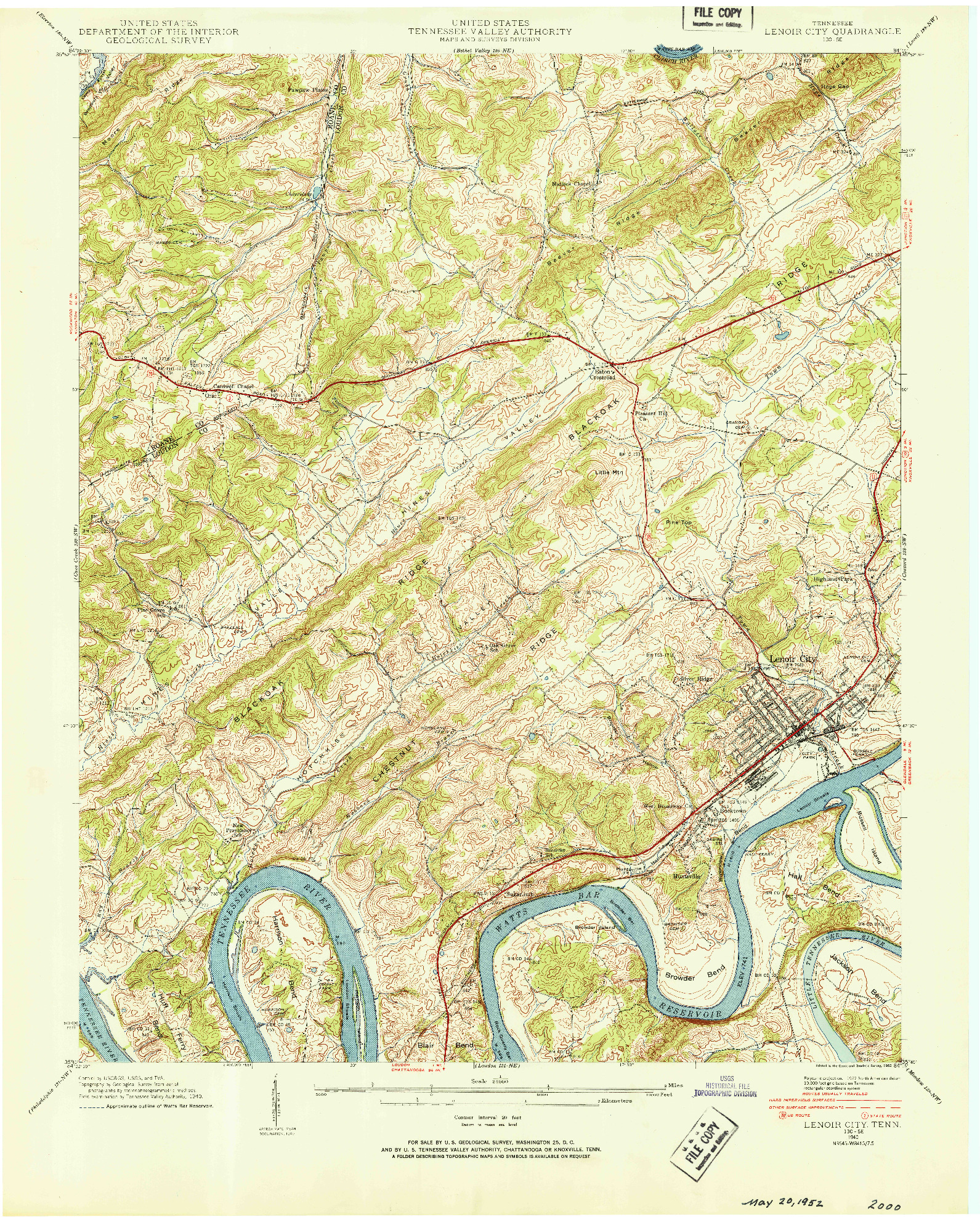 USGS 1:24000-SCALE QUADRANGLE FOR LENOIR CITY, TN 1940
