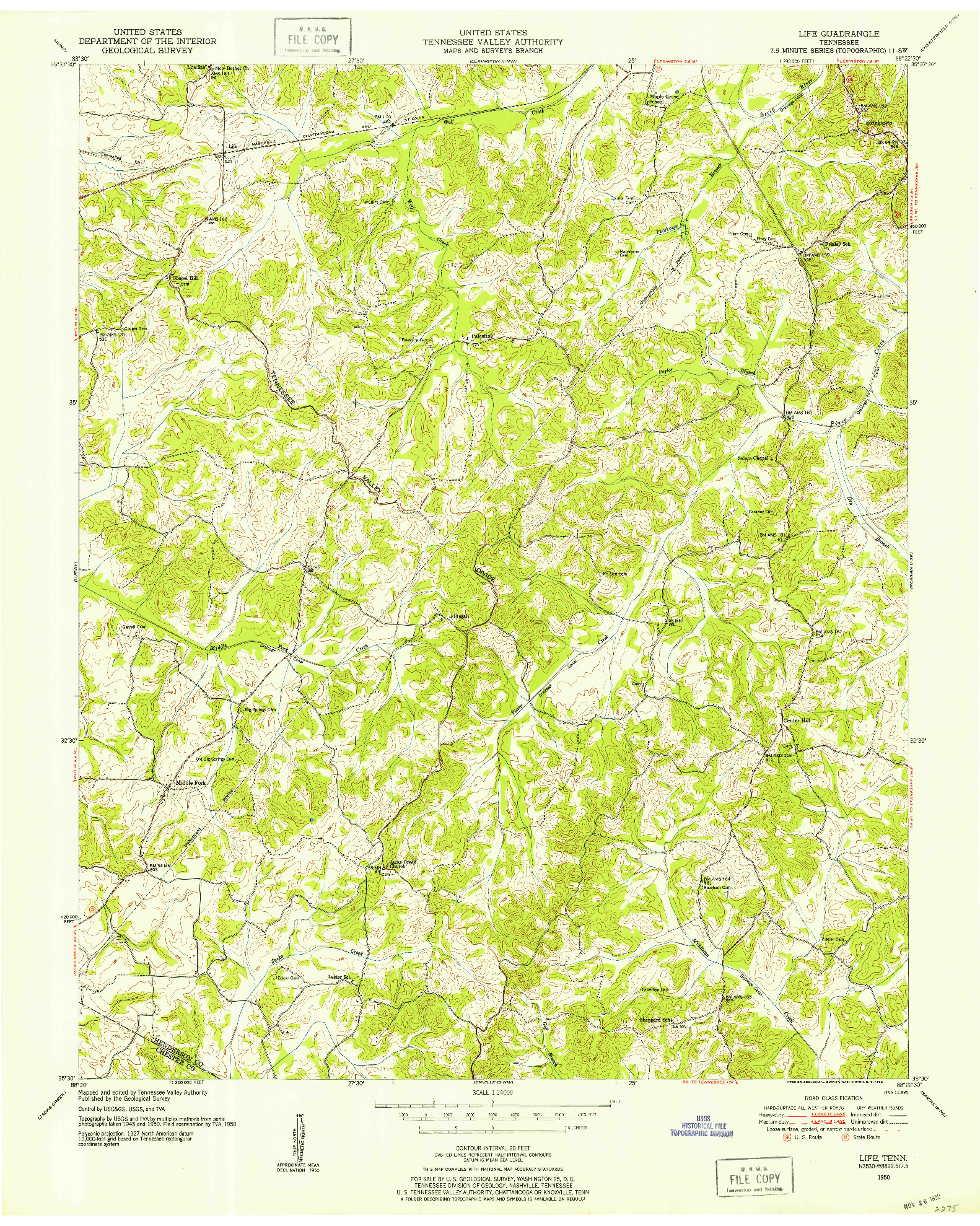 USGS 1:24000-SCALE QUADRANGLE FOR LIFE, TN 1950