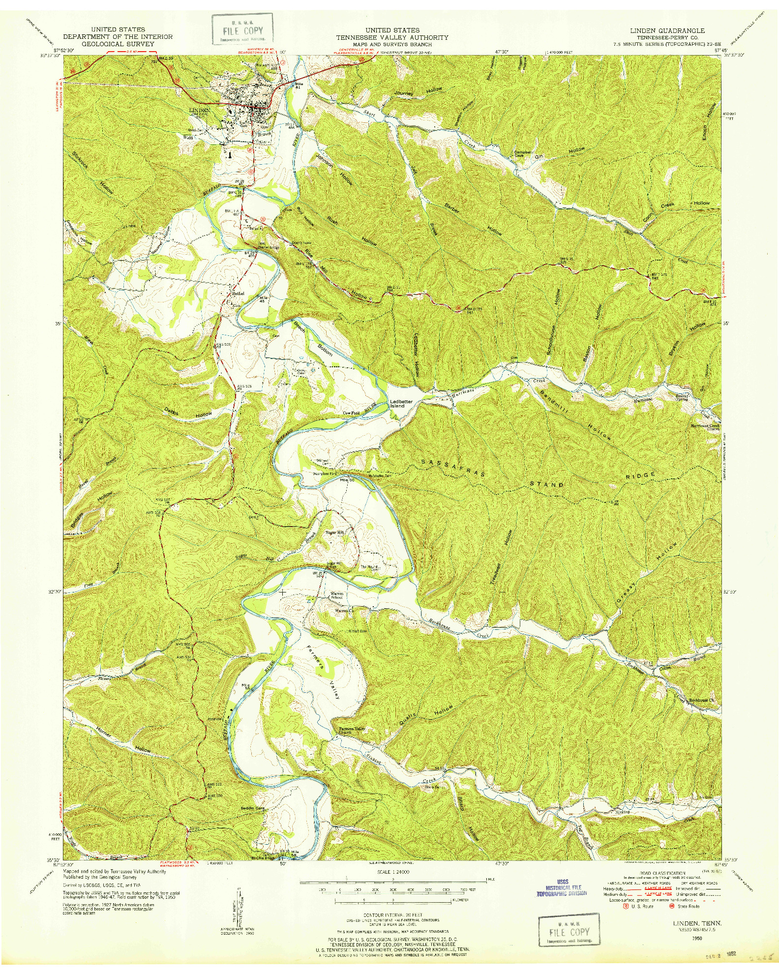 USGS 1:24000-SCALE QUADRANGLE FOR LINDEN, TN 1950