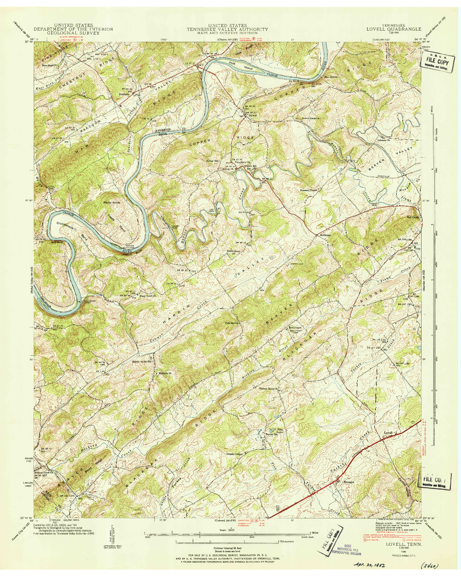 USGS 1:24000-SCALE QUADRANGLE FOR LOVELL, TN 1940