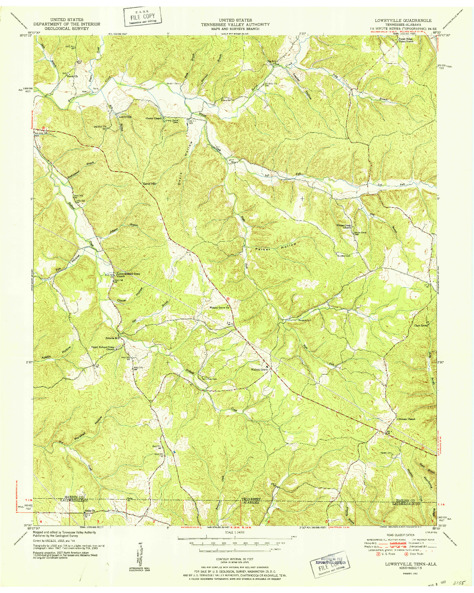 USGS 1:24000-SCALE QUADRANGLE FOR LOWRYVILLE, TN 1952