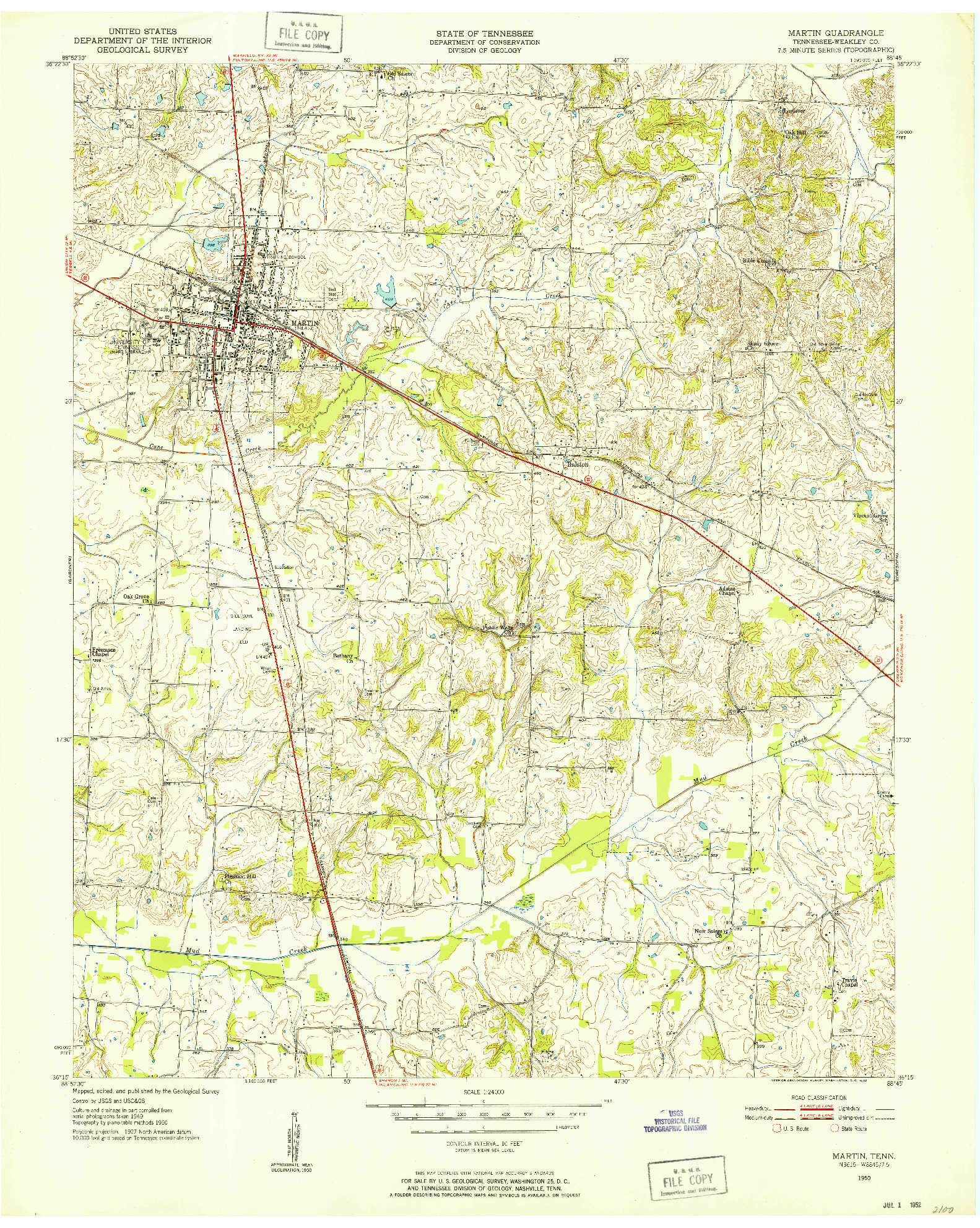 USGS 1:24000-SCALE QUADRANGLE FOR MARTIN, TN 1950