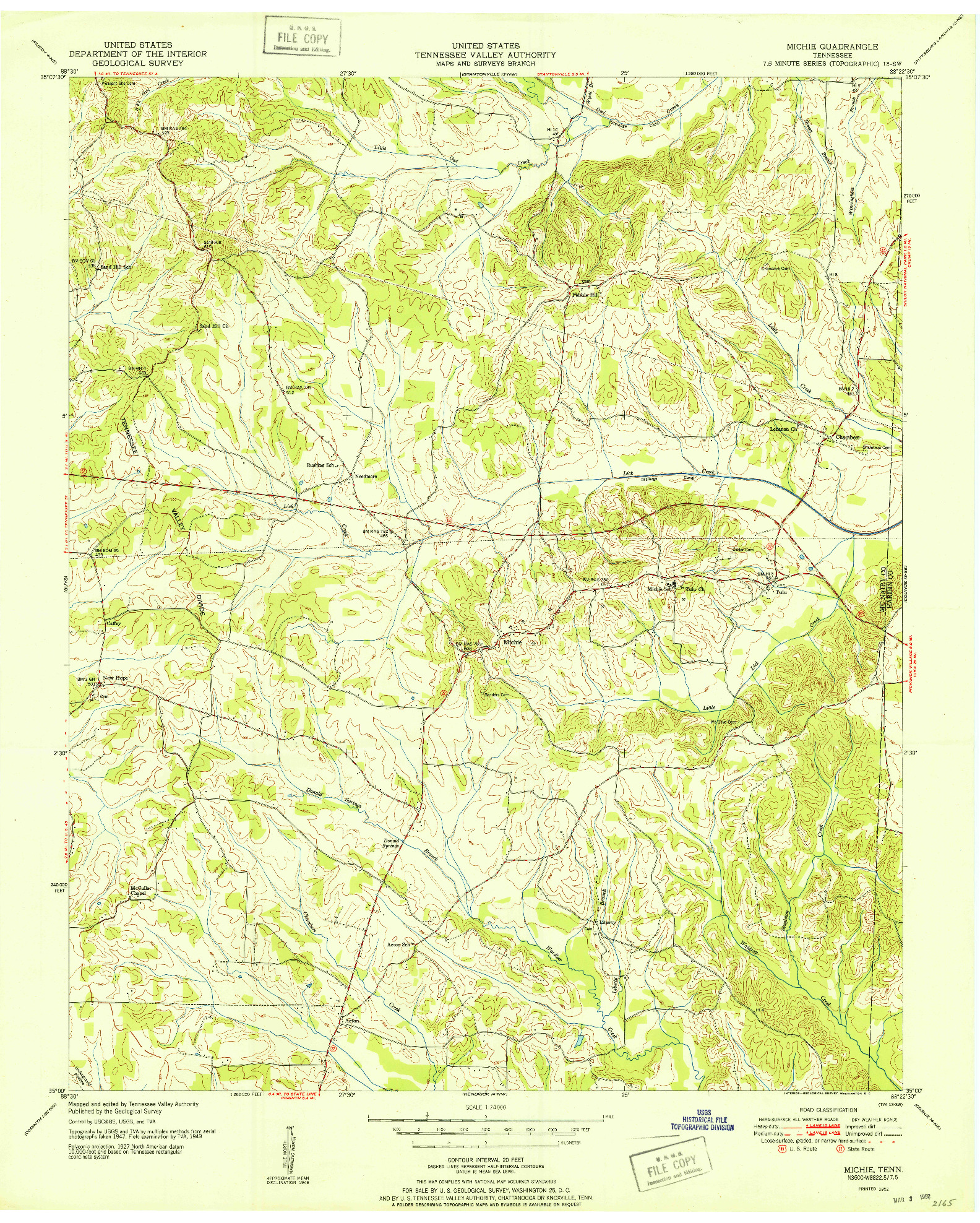 USGS 1:24000-SCALE QUADRANGLE FOR MICHIE, TN 1952