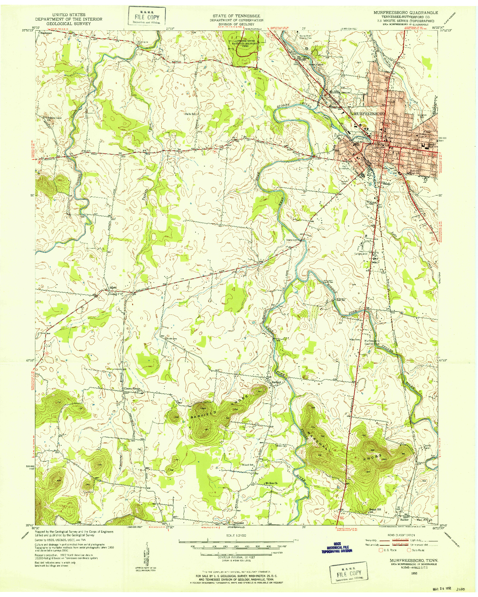 USGS 1:24000-SCALE QUADRANGLE FOR MURFREESBORO, TN 1950