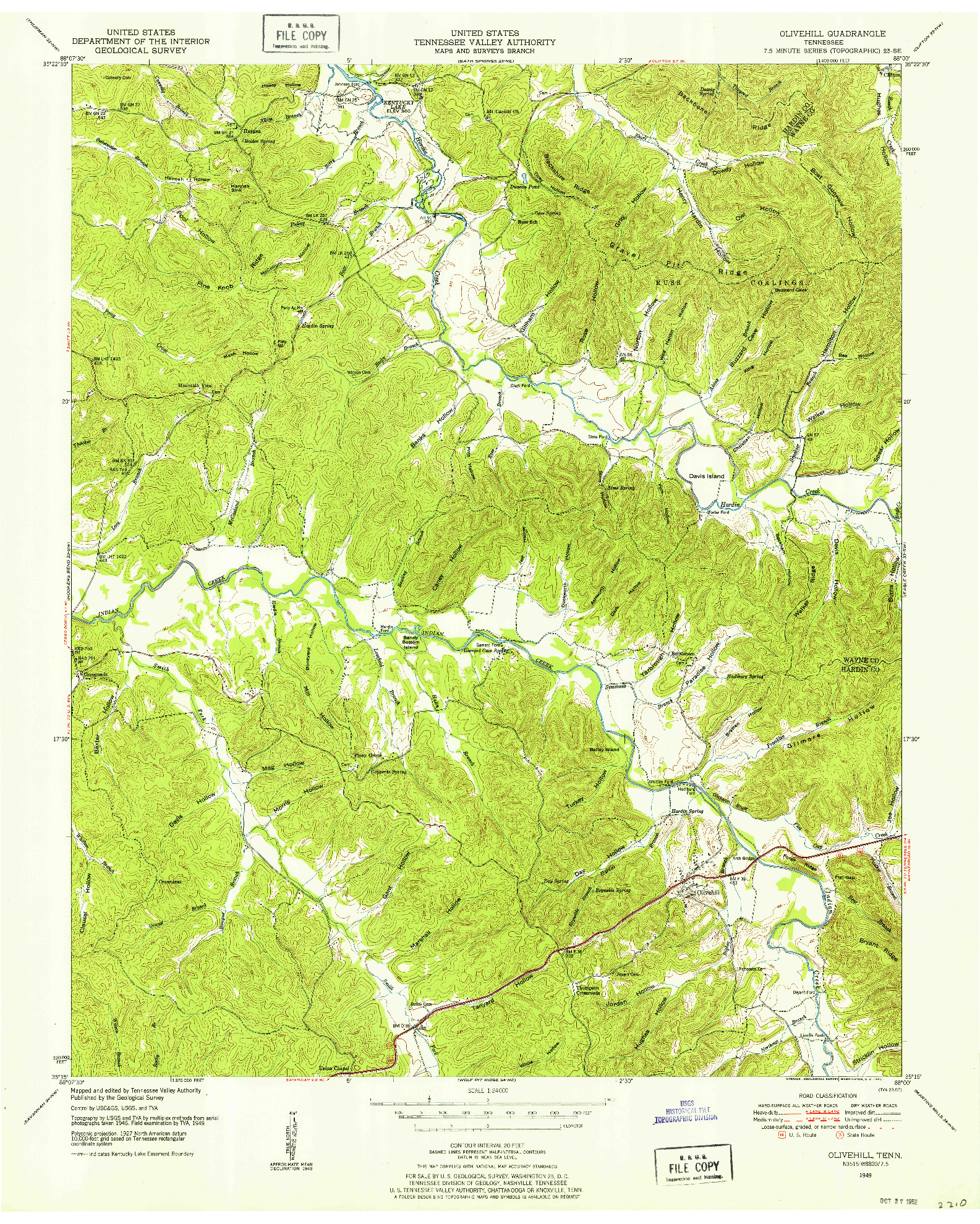 USGS 1:24000-SCALE QUADRANGLE FOR OLIVEHILL, TN 1949