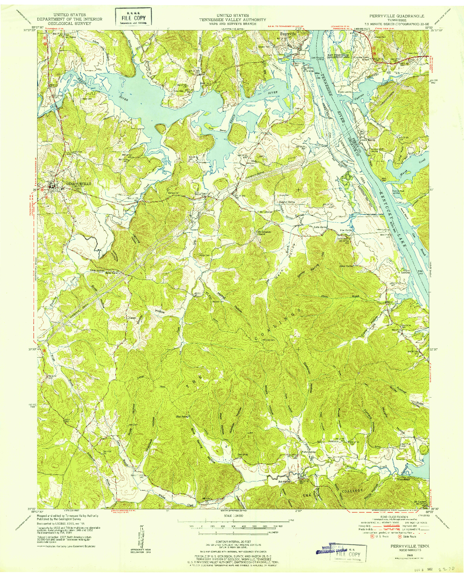 USGS 1:24000-SCALE QUADRANGLE FOR PERRYVILLE, TN 1949