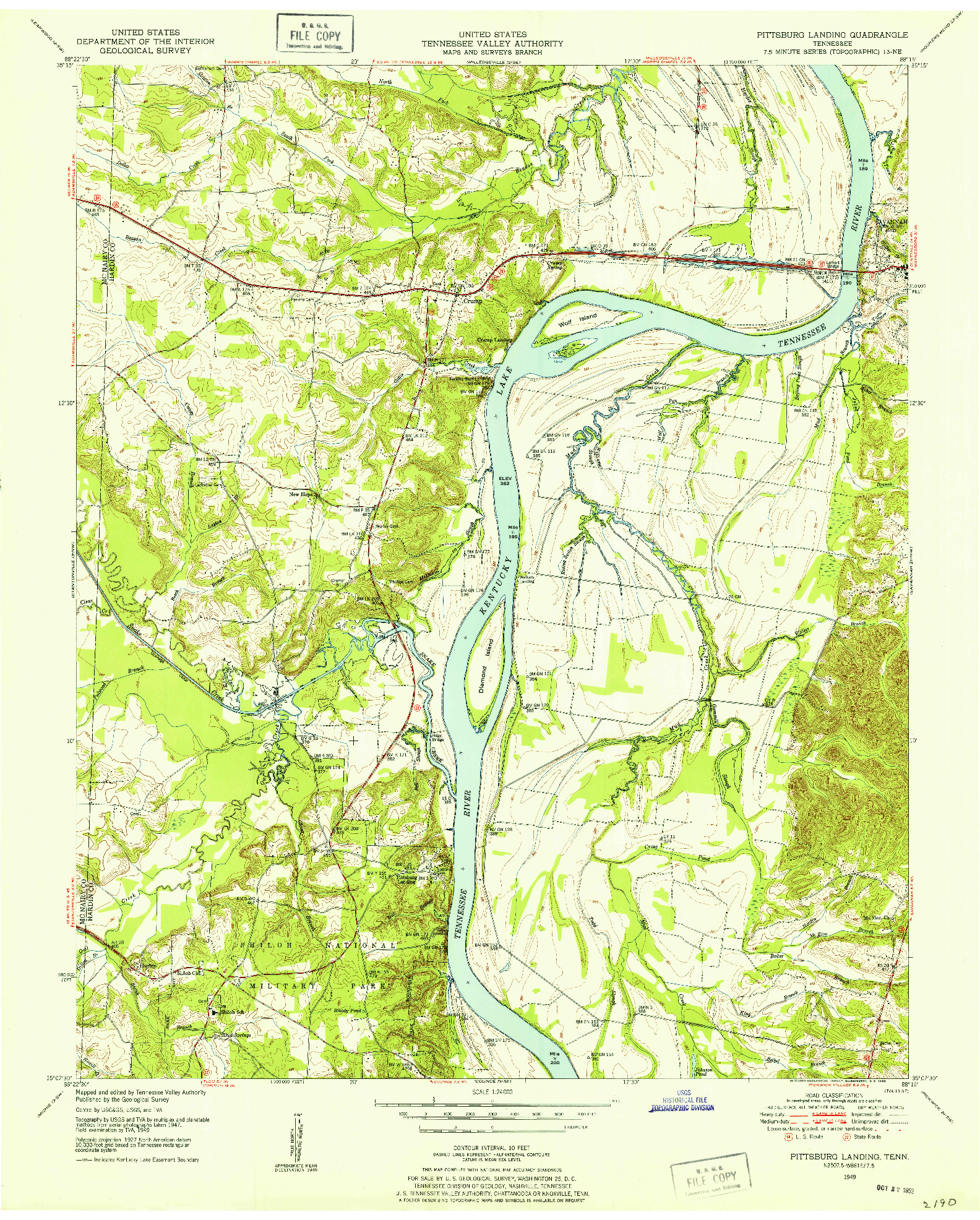 USGS 1:24000-SCALE QUADRANGLE FOR PITTSBURG LANDING, TN 1949