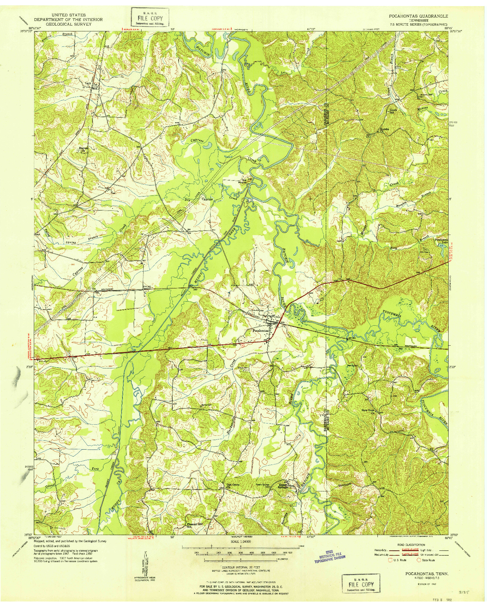 USGS 1:24000-SCALE QUADRANGLE FOR POCAHONTAS, TN 1952