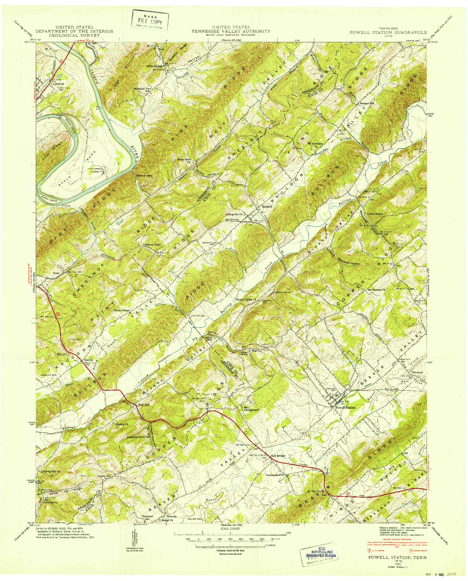 USGS 1:24000-SCALE QUADRANGLE FOR POWELL STATION, TN 1941