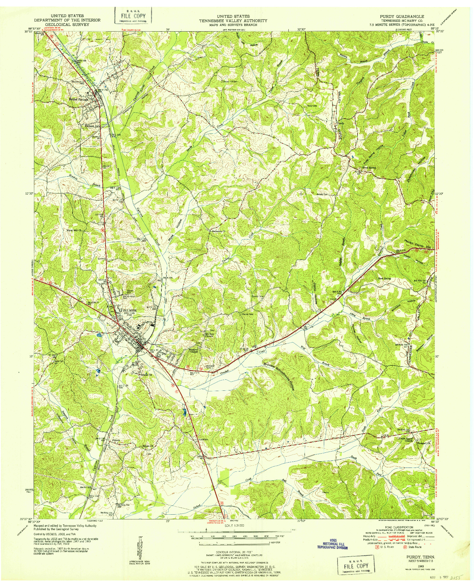 USGS 1:24000-SCALE QUADRANGLE FOR PURDY, TN 1949