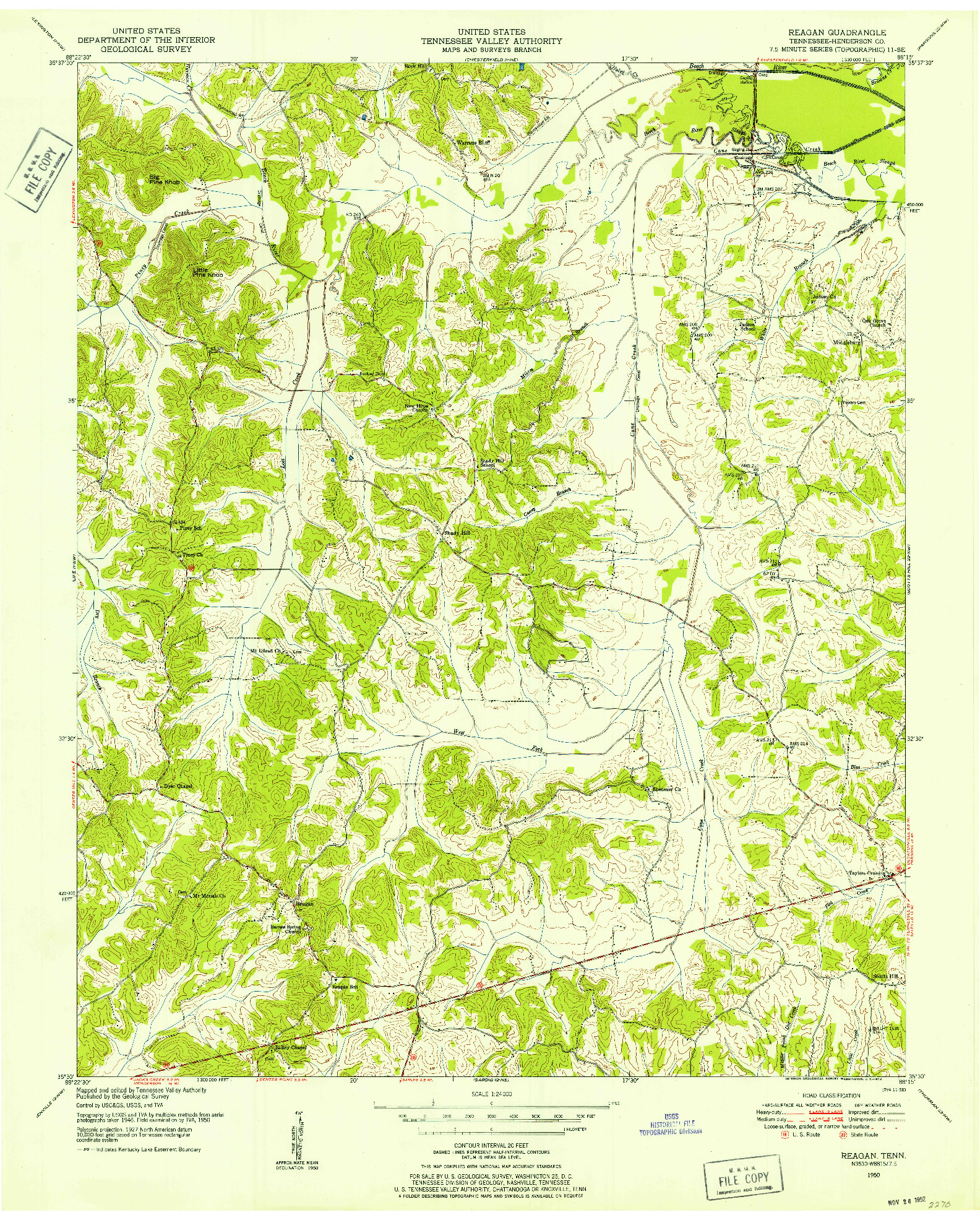 USGS 1:24000-SCALE QUADRANGLE FOR REAGAN, TN 1950