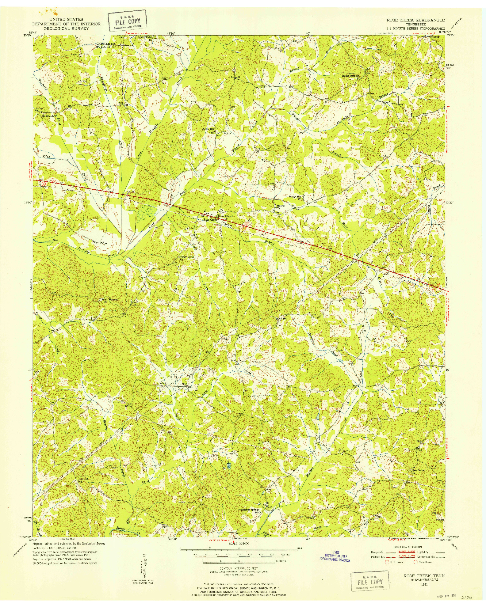 USGS 1:24000-SCALE QUADRANGLE FOR ROSE CREEK, TN 1951