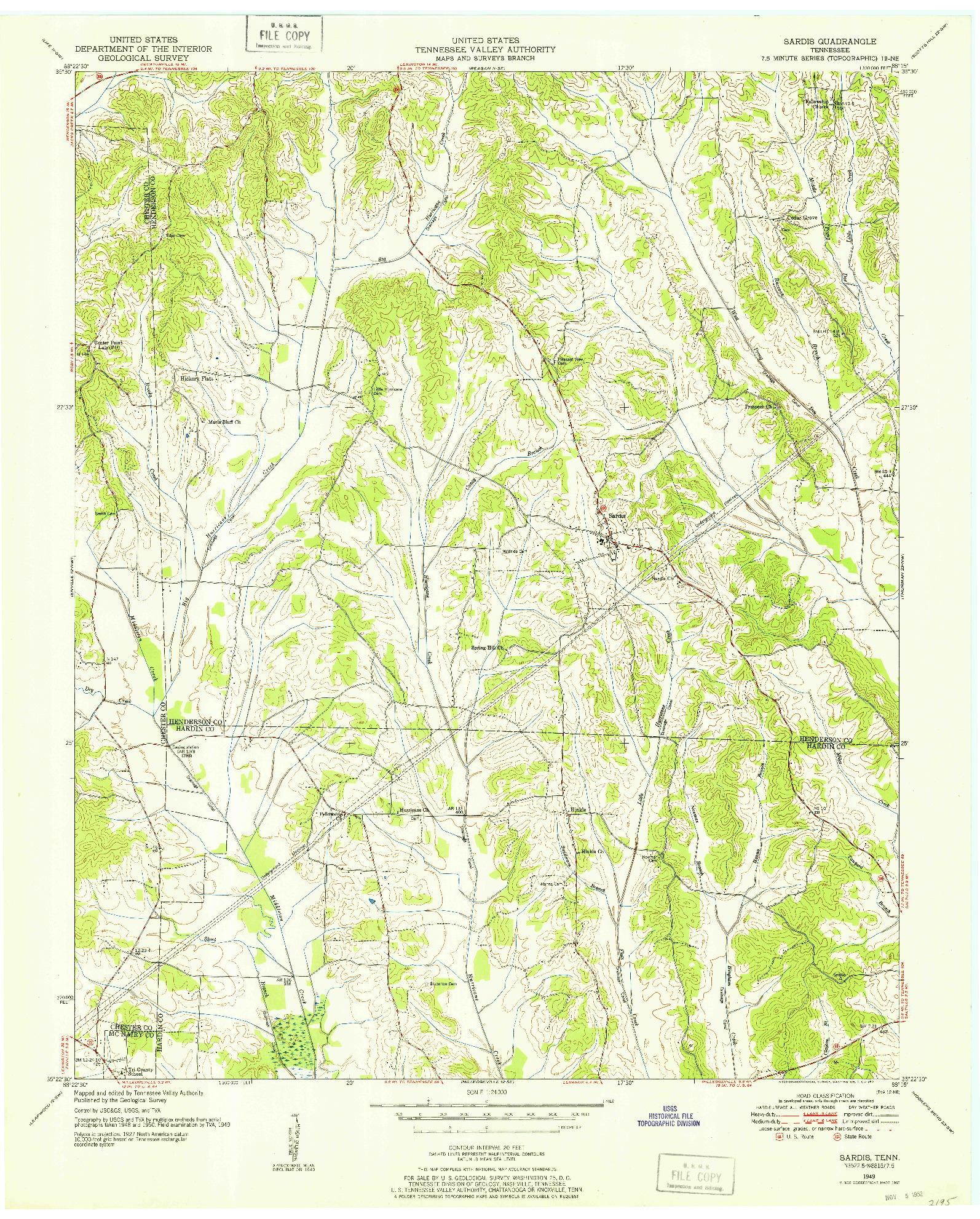 USGS 1:24000-SCALE QUADRANGLE FOR SARDIS, TN 1949