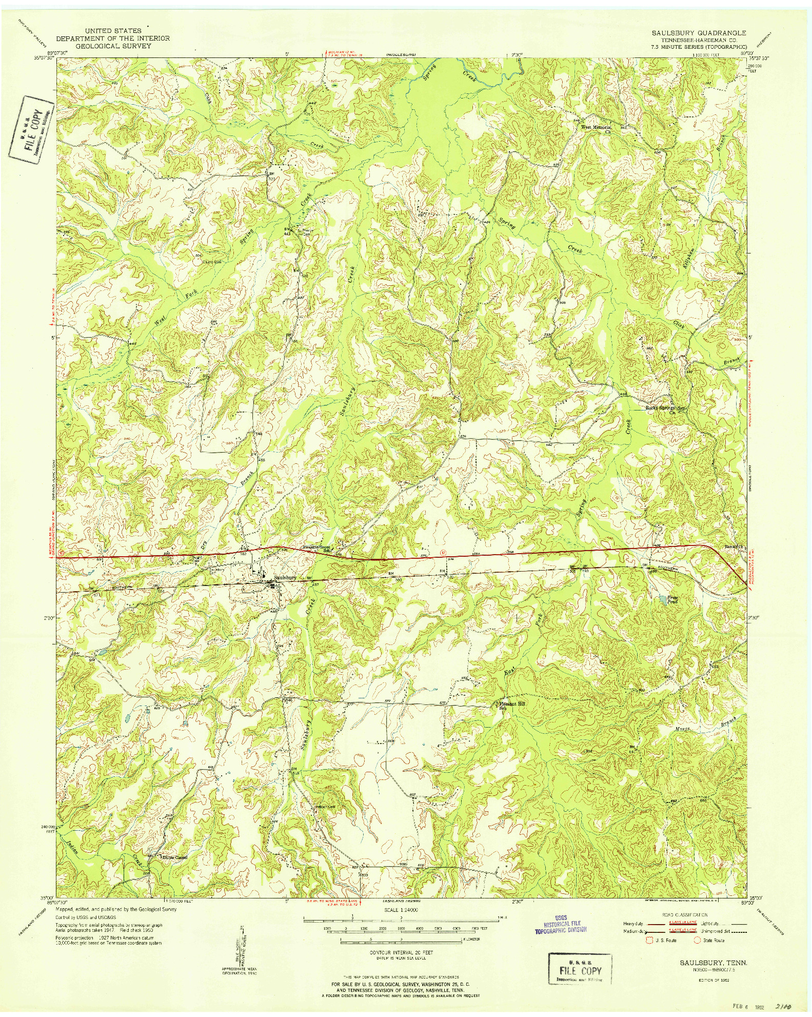 USGS 1:24000-SCALE QUADRANGLE FOR SAULSBURY, TN 1952
