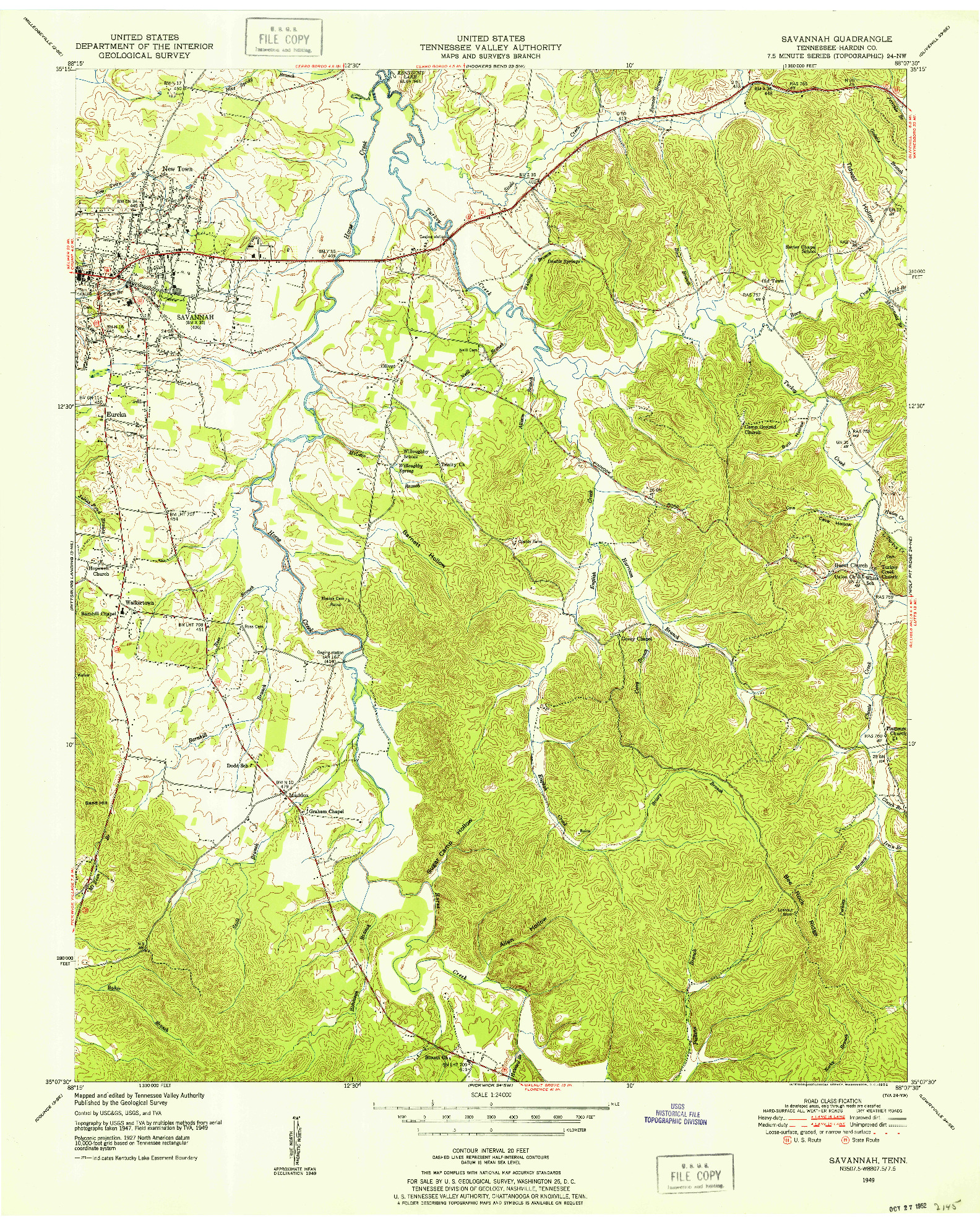 USGS 1:24000-SCALE QUADRANGLE FOR SAVANNAH, TN 1949