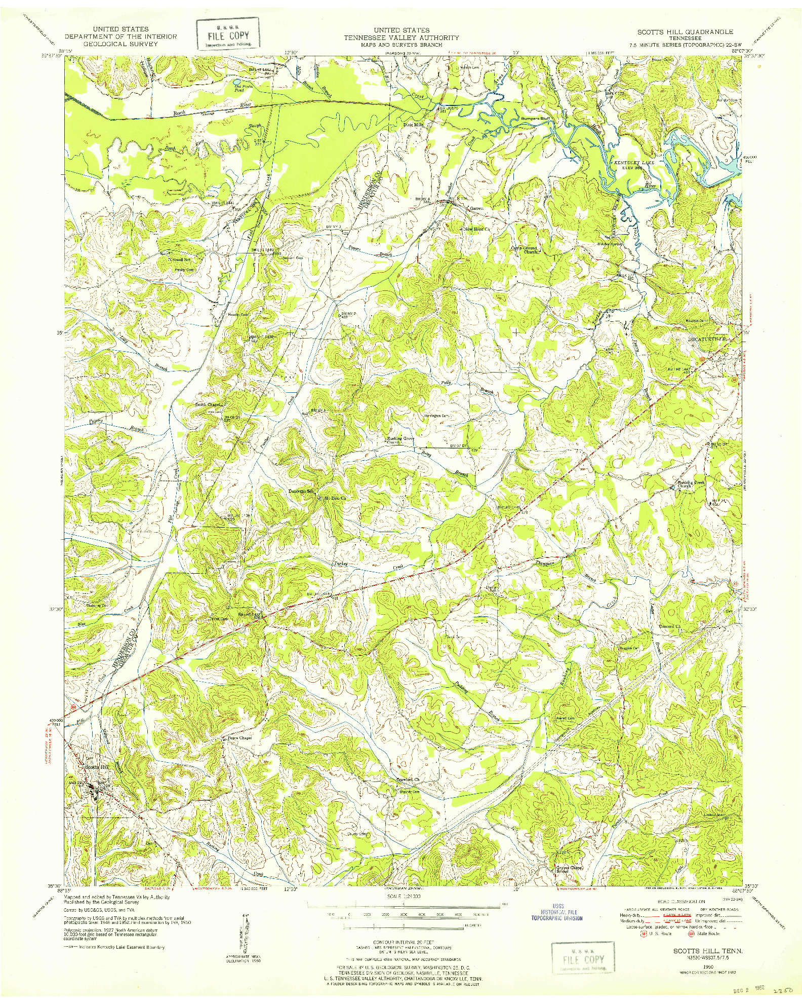 USGS 1:24000-SCALE QUADRANGLE FOR SCOTTS HILL, TN 1950