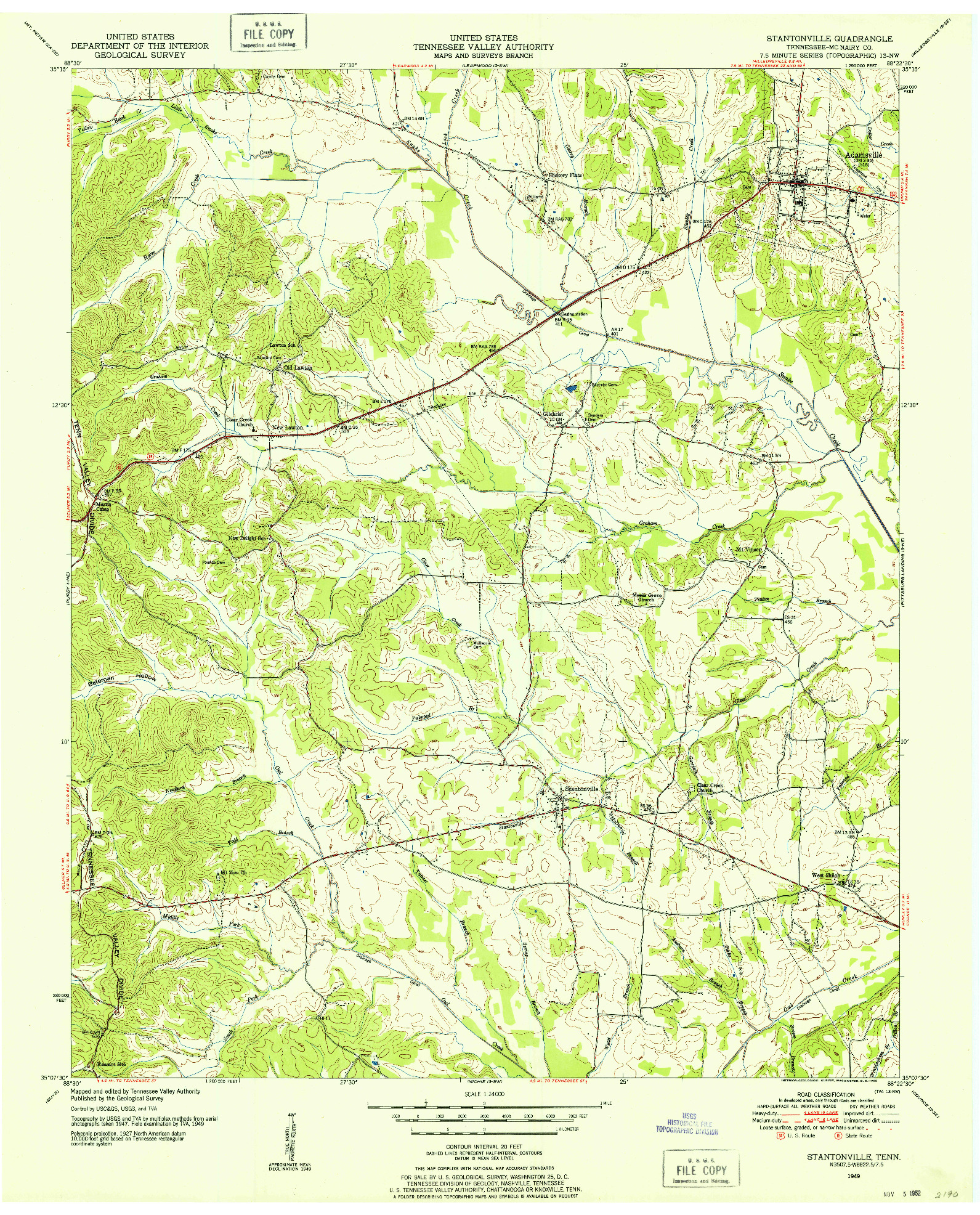 USGS 1:24000-SCALE QUADRANGLE FOR STANTONVILLE, TN 1949