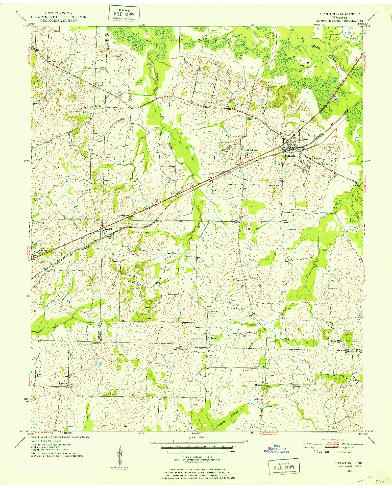USGS 1:24000-SCALE QUADRANGLE FOR STANTON, TN 1952