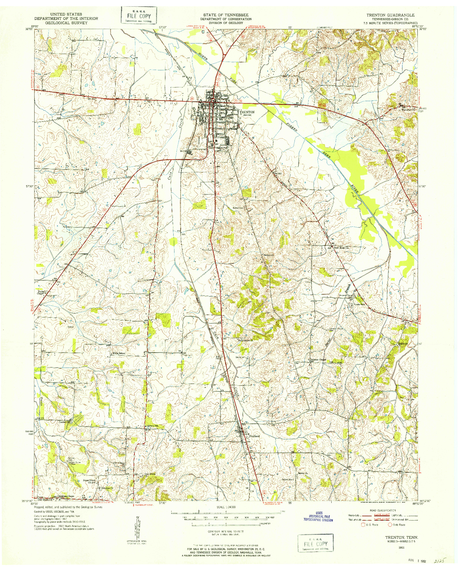 USGS 1:24000-SCALE QUADRANGLE FOR TRENTON, TN 1951