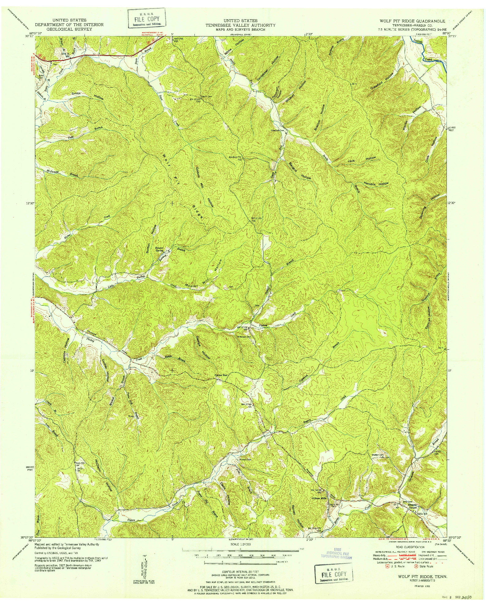 USGS 1:24000-SCALE QUADRANGLE FOR WOLF PIT RIDGE, TN 1952