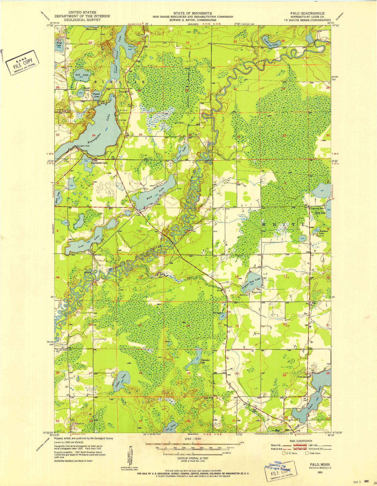 USGS 1:24000-SCALE QUADRANGLE FOR PALO, MN 1951