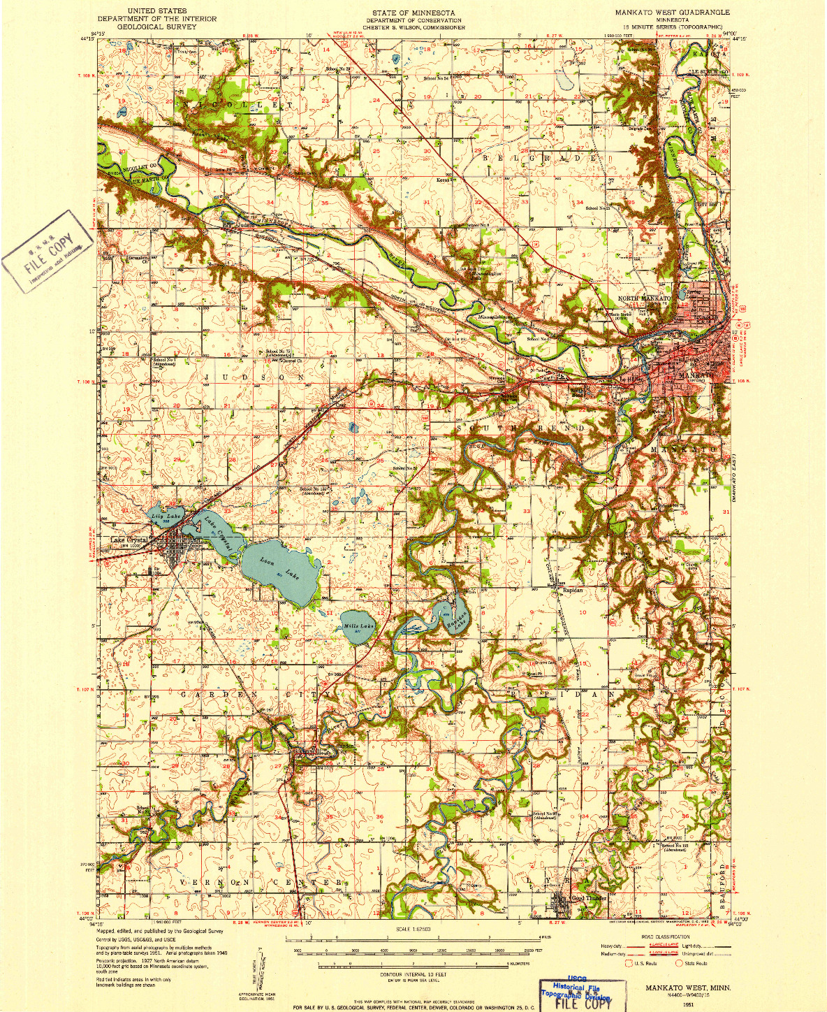 USGS 1:62500-SCALE QUADRANGLE FOR MANKATO WEST, MN 1951