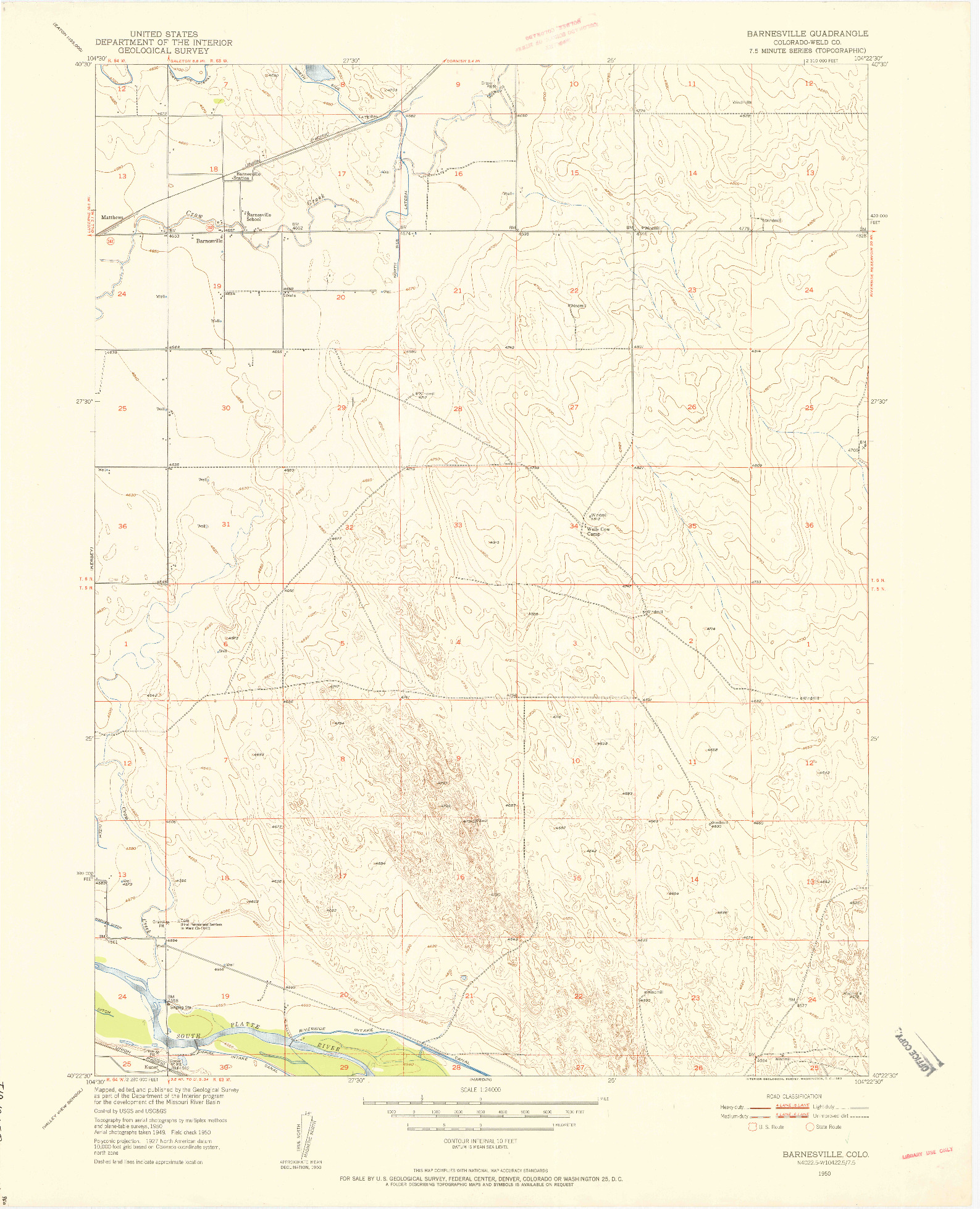USGS 1:24000-SCALE QUADRANGLE FOR BARNESVILLE, CO 1950