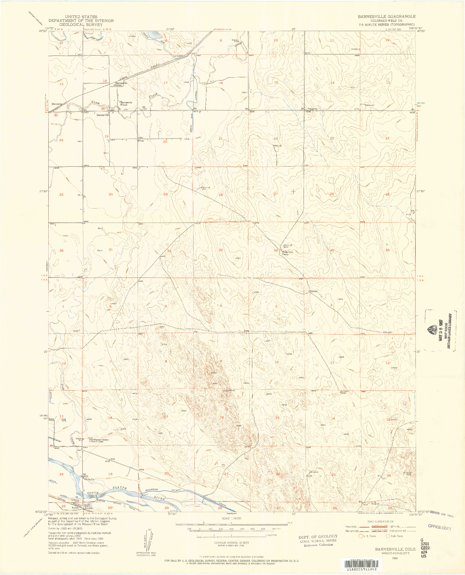 USGS 1:24000-SCALE QUADRANGLE FOR BARNESVILLE, CO 1950