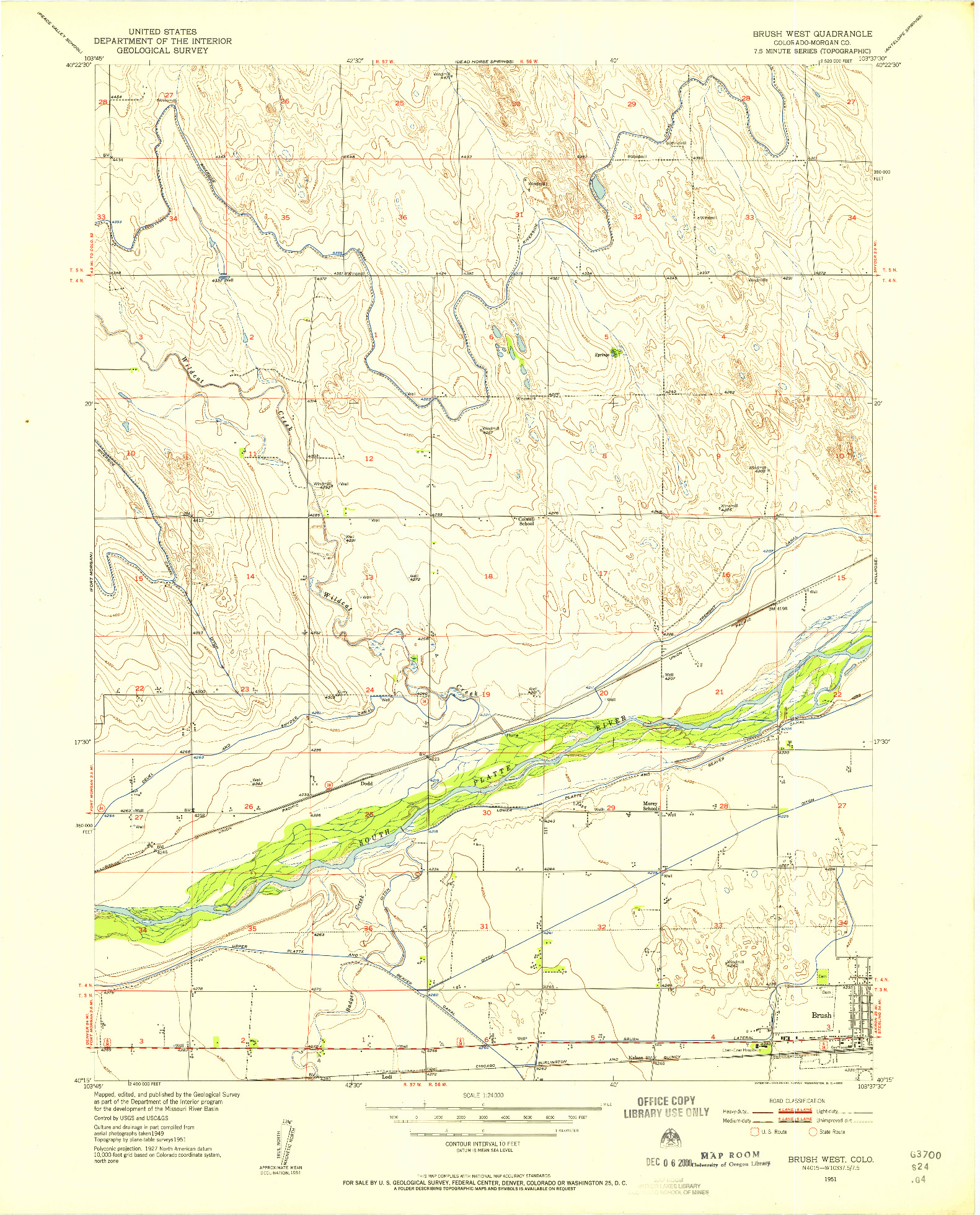 USGS 1:24000-SCALE QUADRANGLE FOR BRUSH WEST, CO 1951