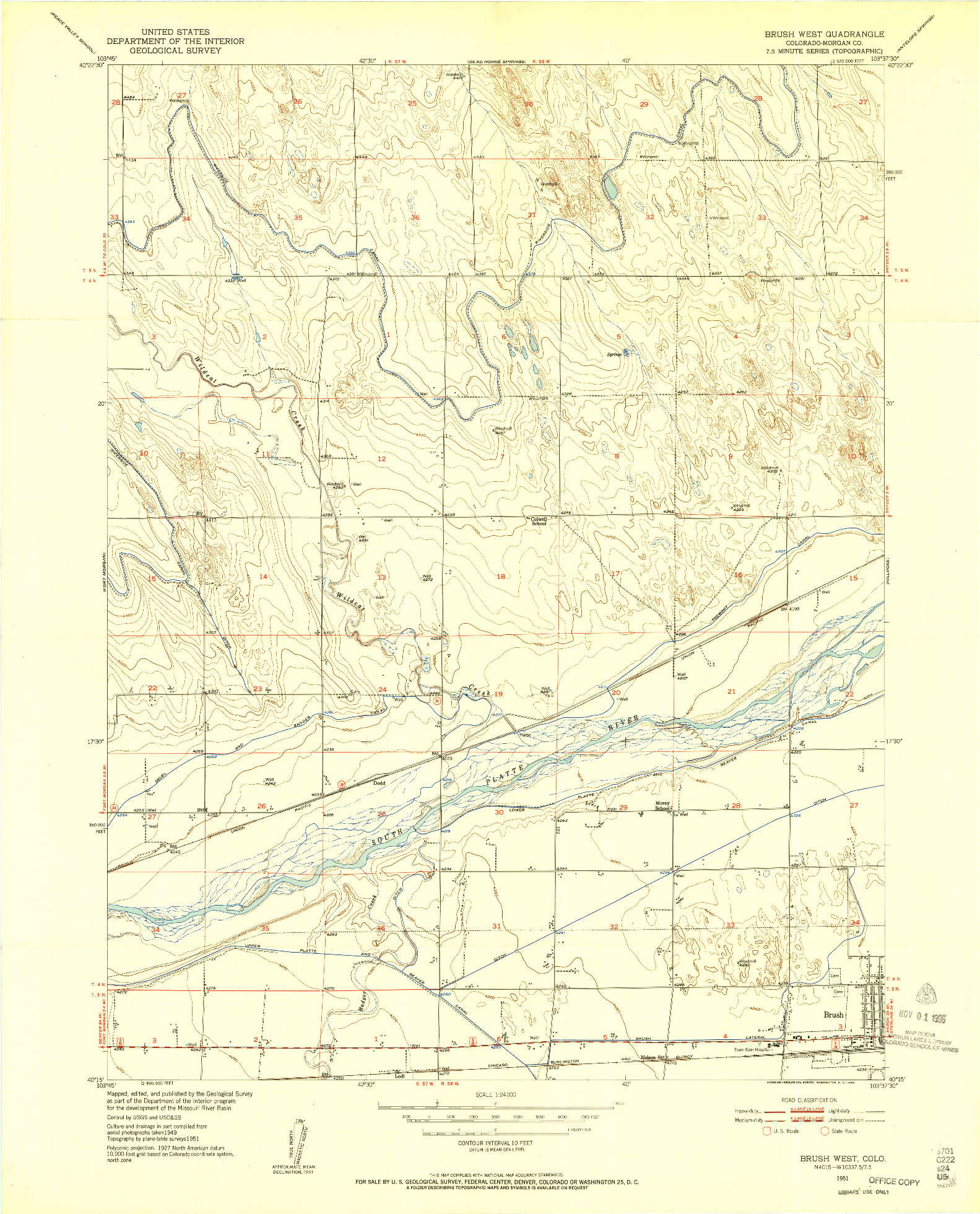 USGS 1:24000-SCALE QUADRANGLE FOR BRUSH WEST, CO 1951