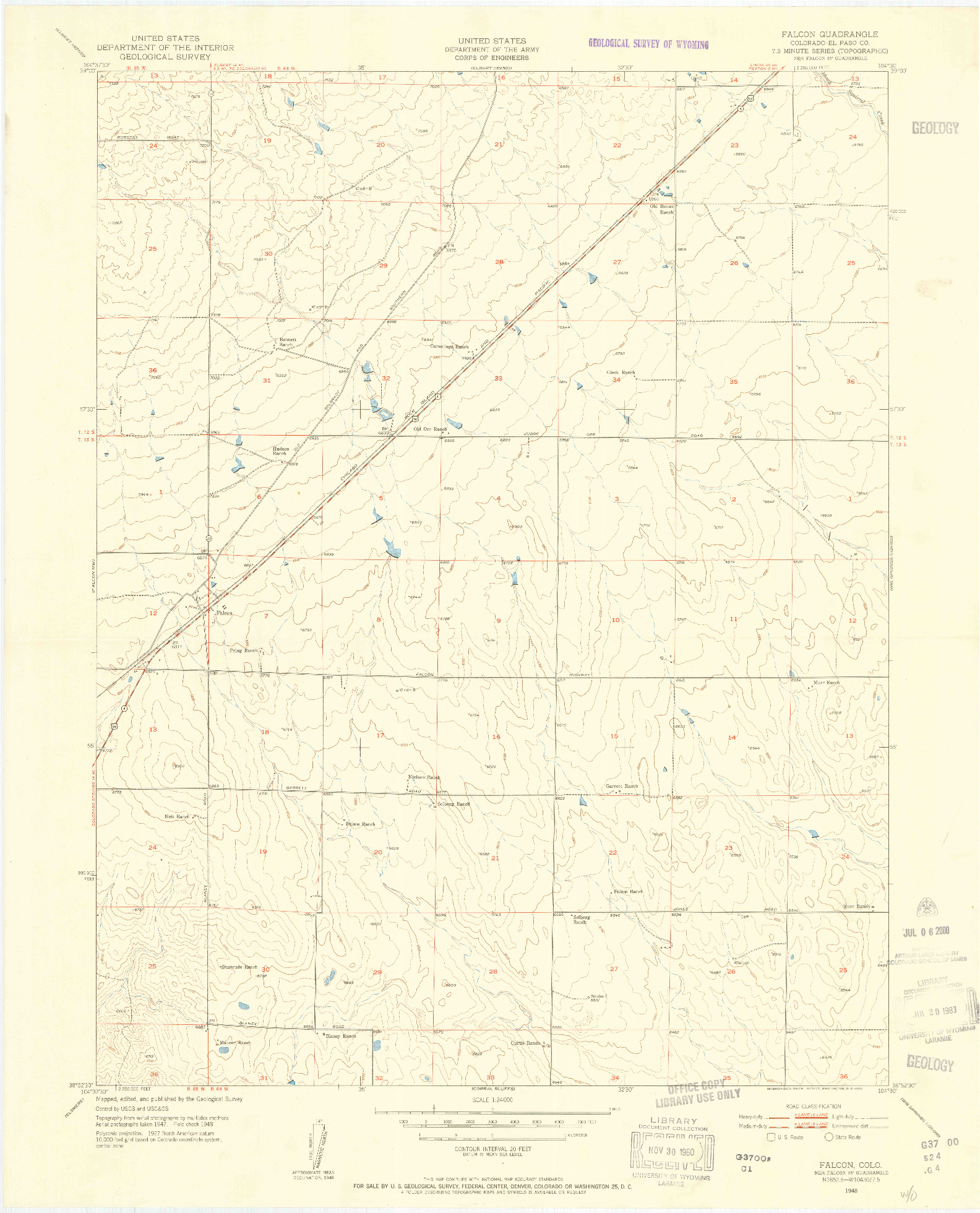 USGS 1:24000-SCALE QUADRANGLE FOR FALCON, CO 1948