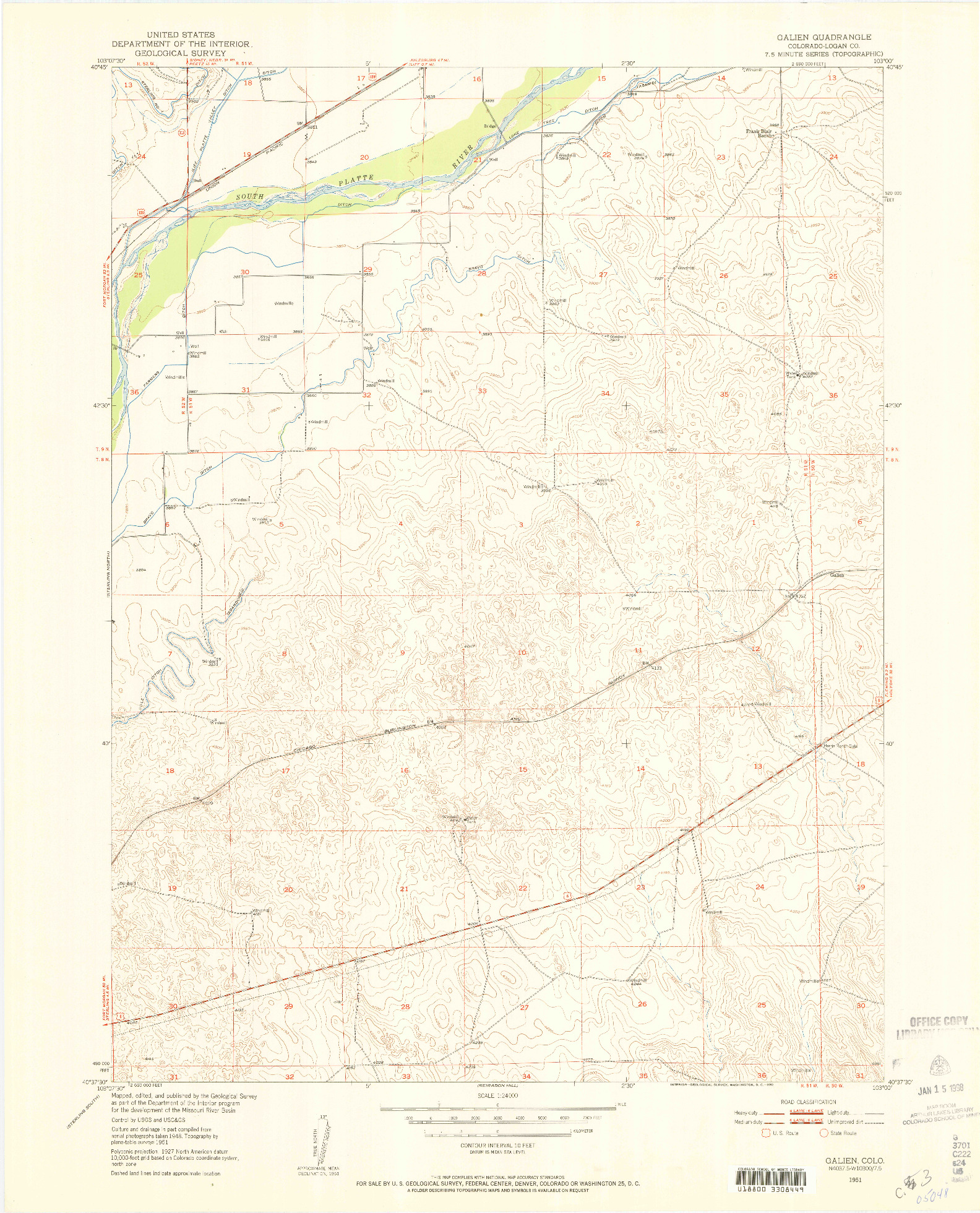 USGS 1:24000-SCALE QUADRANGLE FOR GALIEN, CO 1951